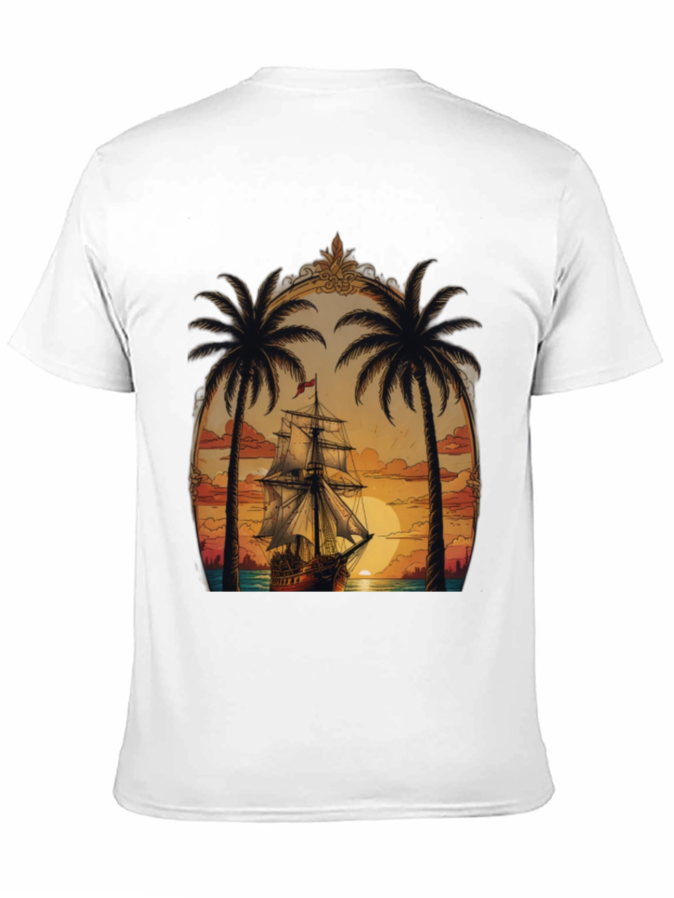 Tropical Sunset Ship Graphic Tee