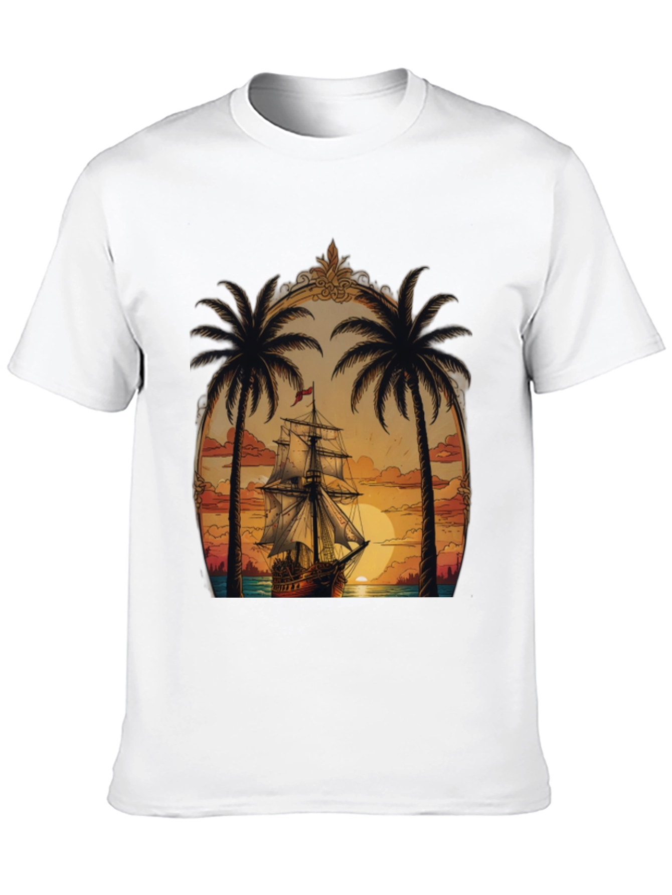 Tropical Sunset Ship Graphic Tee