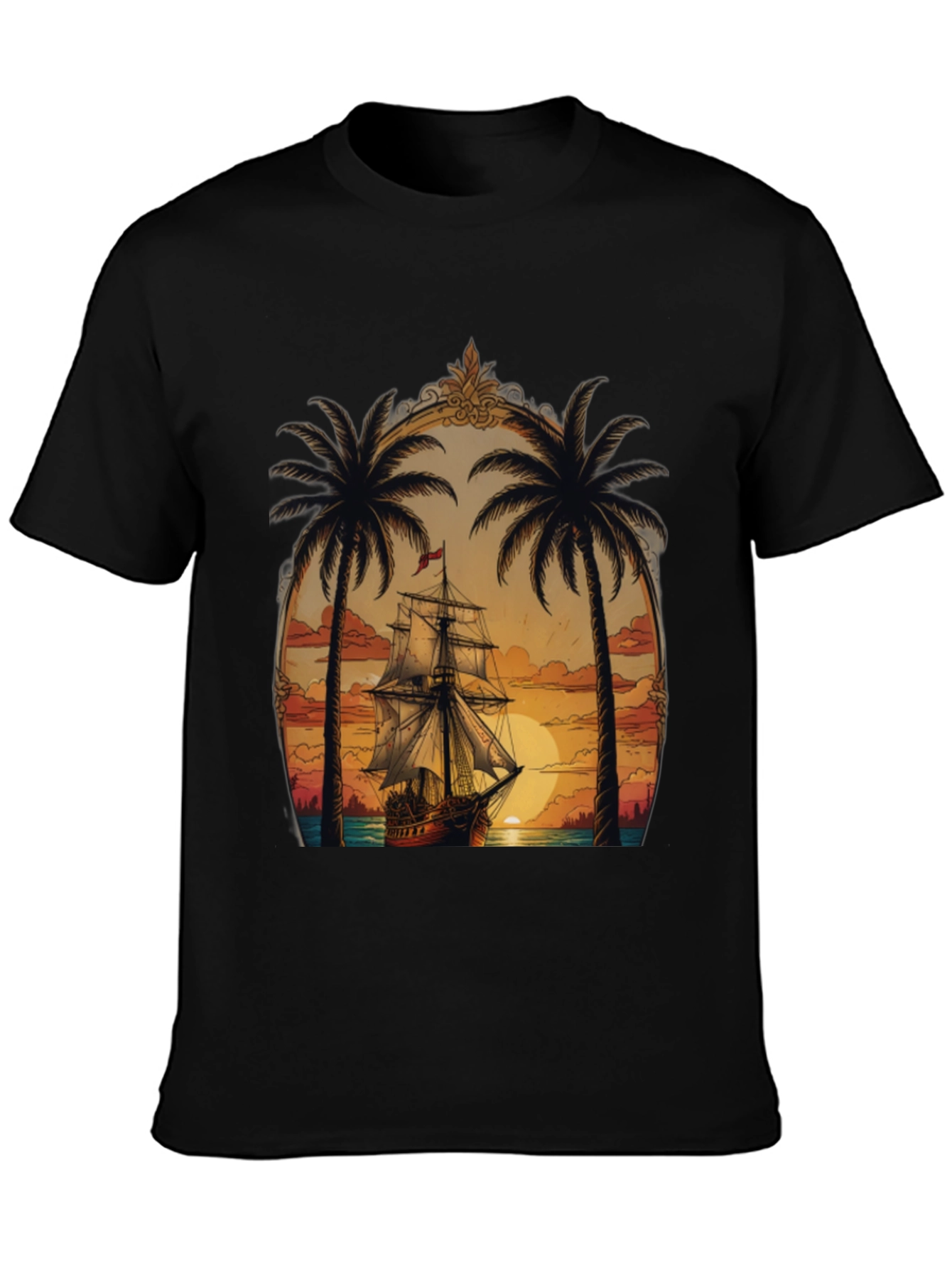 Tropical Sunset Ship Graphic Tee