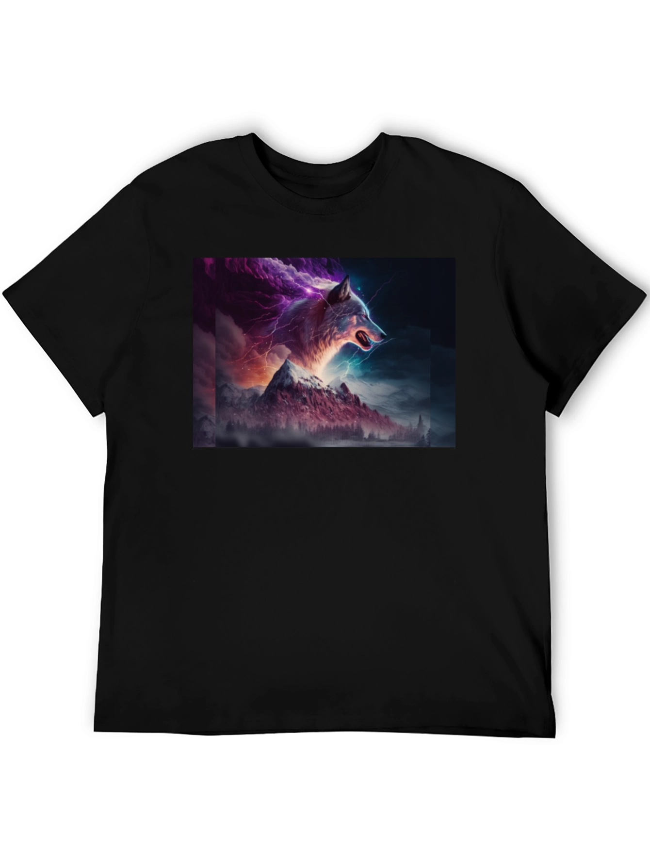 Wolf Lightning Mountain T-Shirt - Bold Graphic Tee