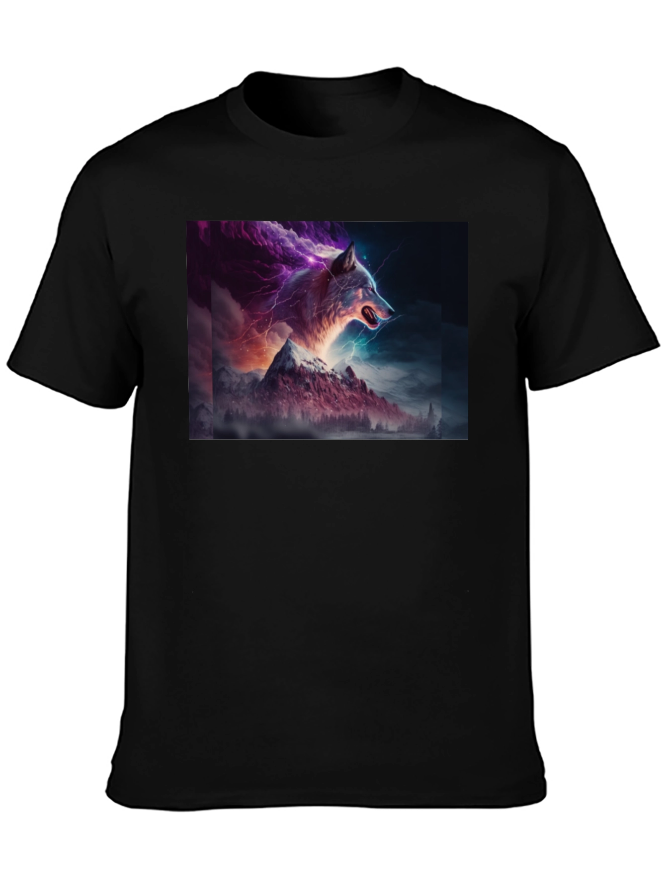Wolf Lightning Mountain T-Shirt - Bold Graphic Tee