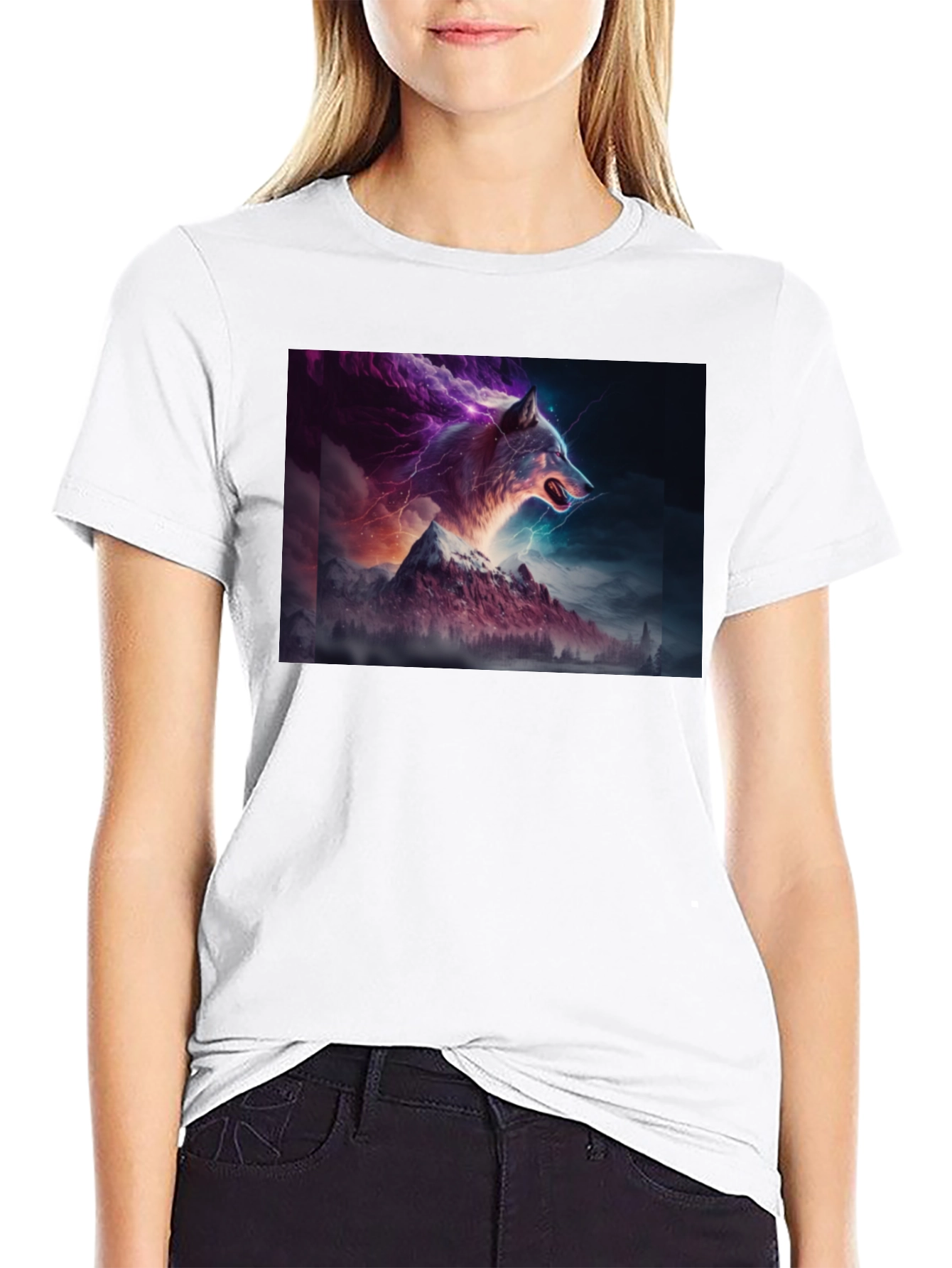 Wolf Lightning Mountain T-Shirt - Bold Graphic Tee