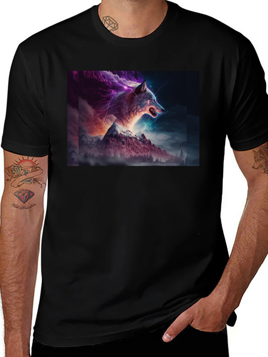 Wolf Lightning Mountain T-Shirt - Bold Graphic Tee