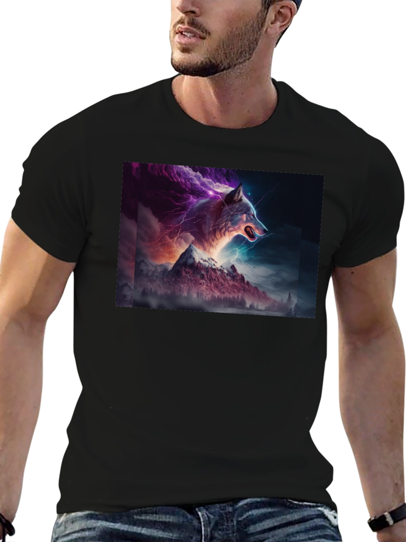 Wolf Lightning Mountain T-Shirt - Bold Graphic Tee