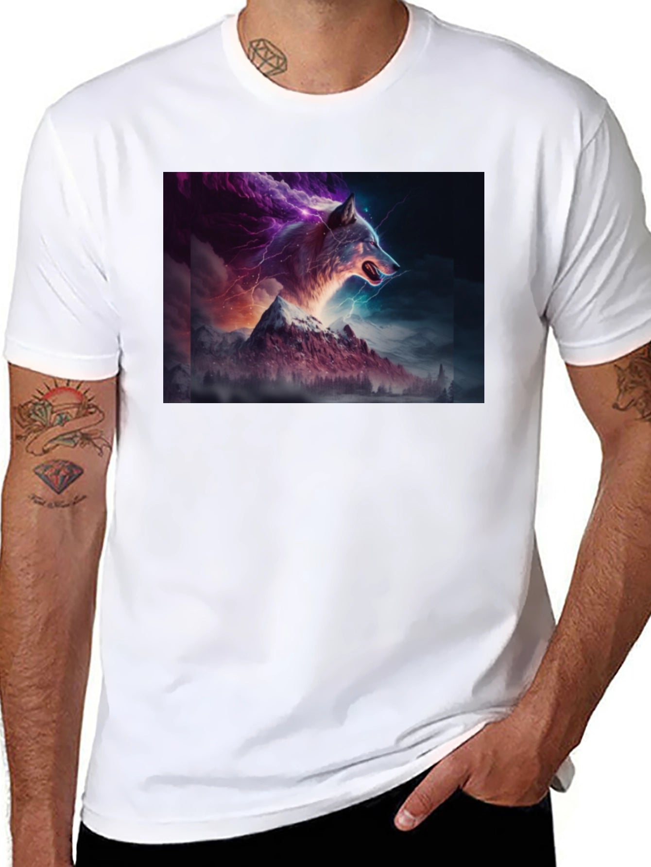 Wolf Lightning Mountain T-Shirt - Bold Graphic Tee