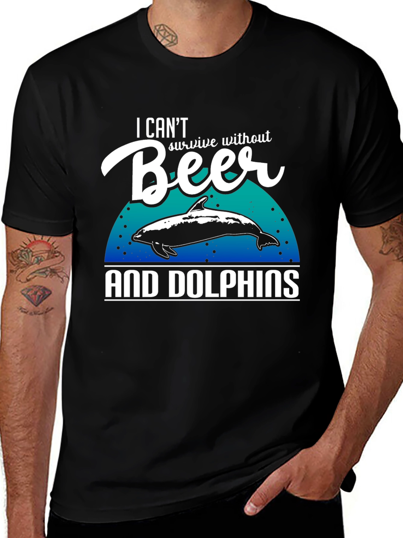 Beer & Dolphins T-Shirt - Humorous Graphic Tee