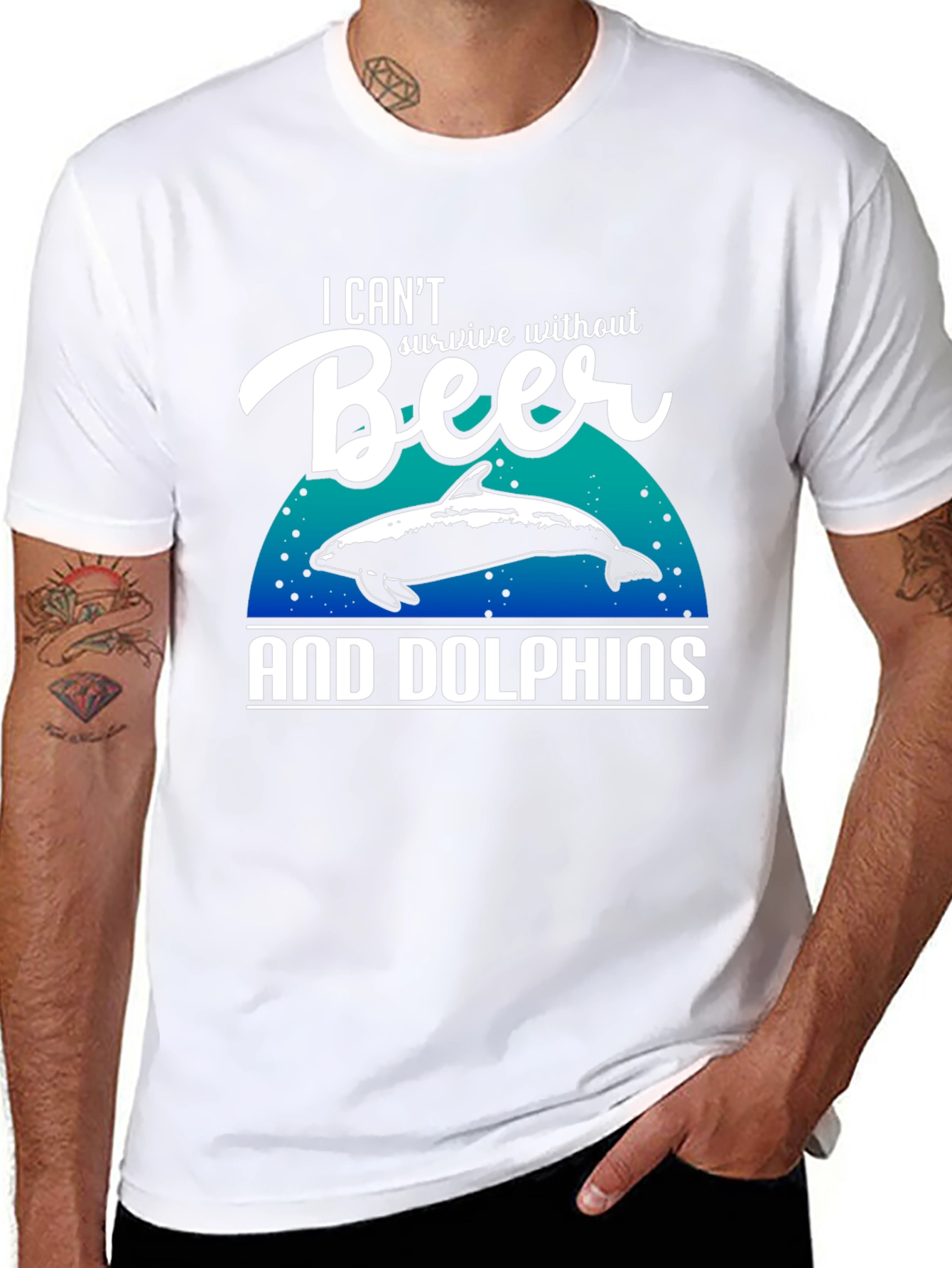 Beer & Dolphins T-Shirt - Humorous Graphic Tee