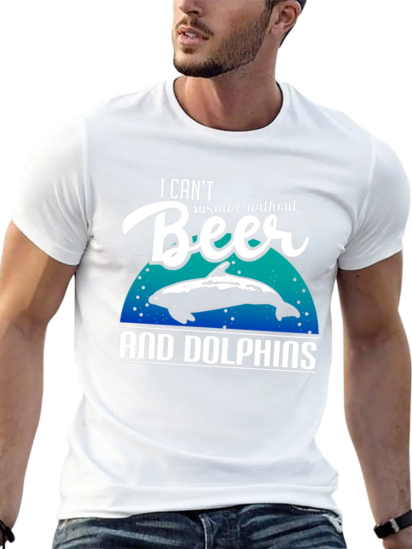 Beer & Dolphins T-Shirt - Humorous Graphic Tee