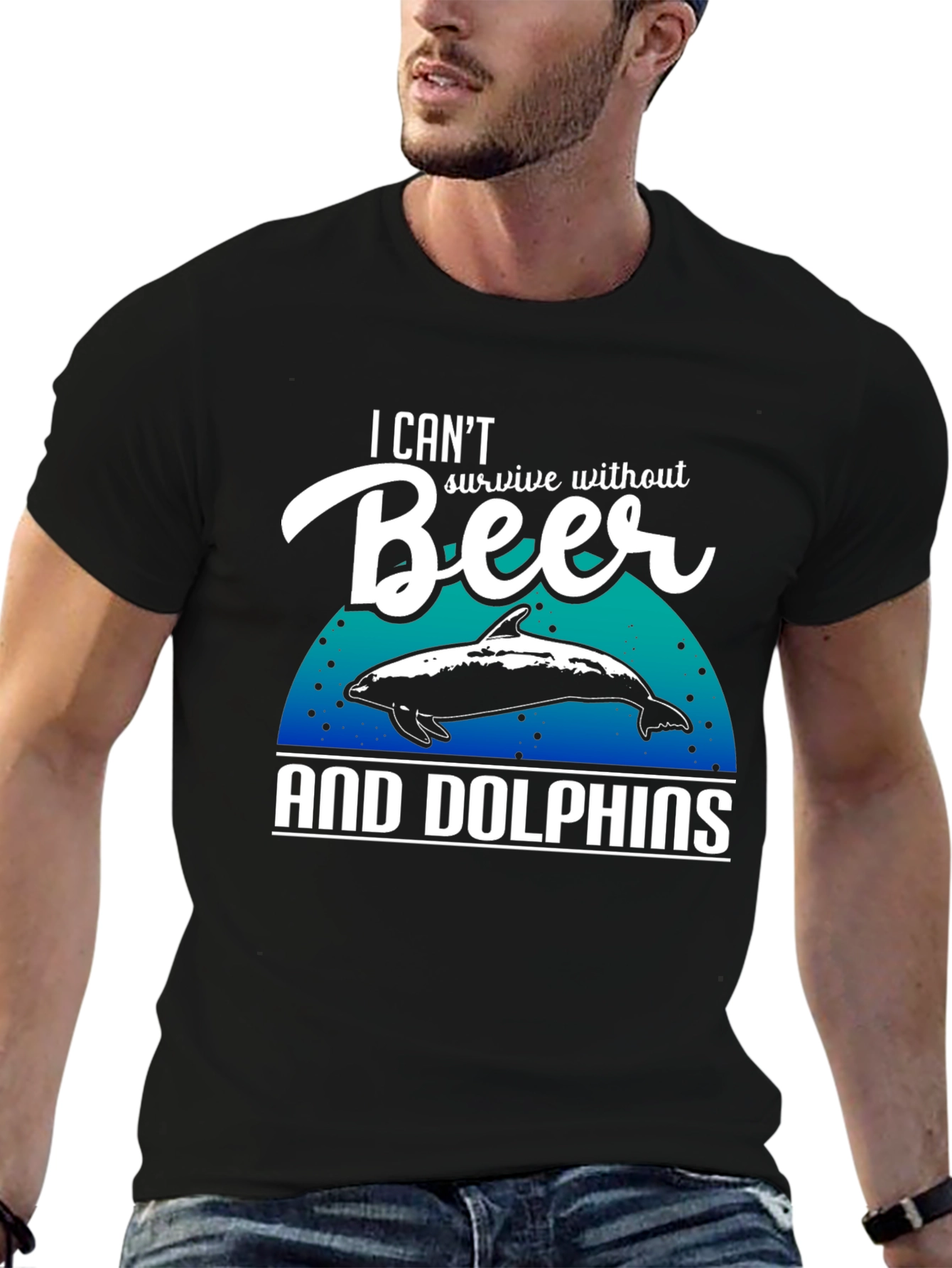 Beer & Dolphins T-Shirt - Humorous Graphic Tee