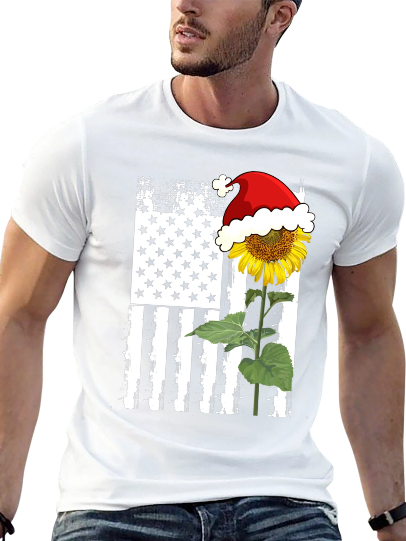 Sunflower American Flag Christmas T-Shirt