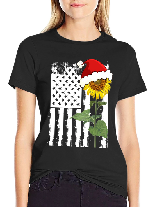 Sunflower American Flag Christmas T-Shirt