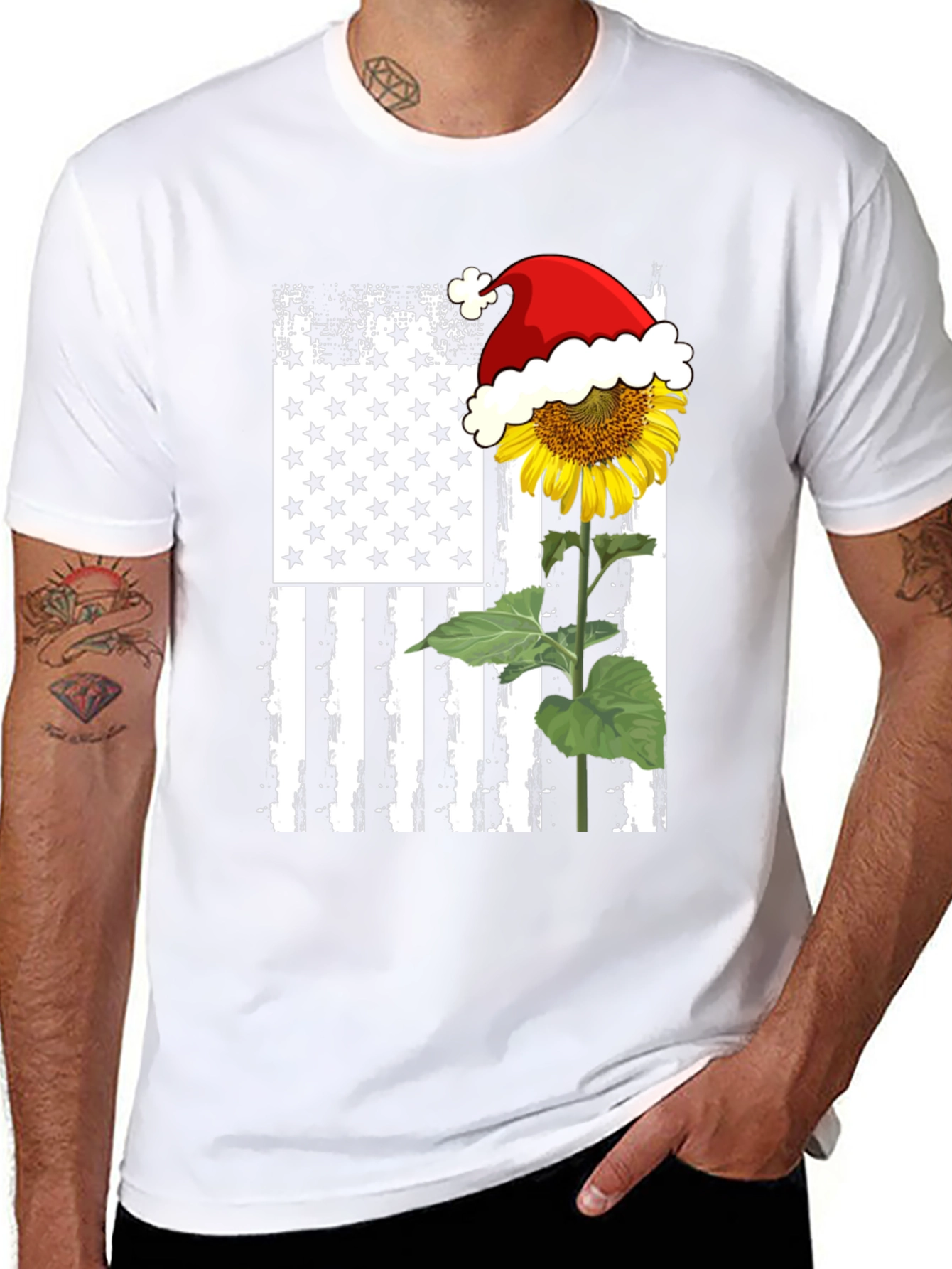 Sunflower American Flag Christmas T-Shirt