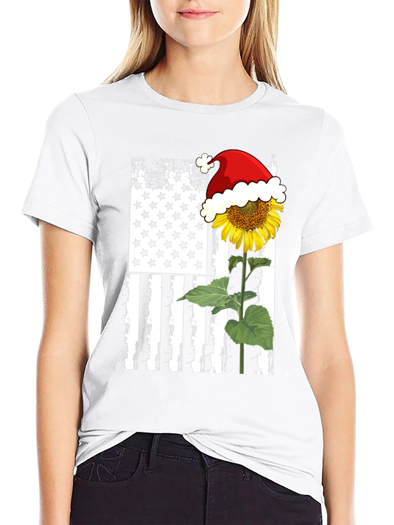 Sunflower American Flag Christmas T-Shirt
