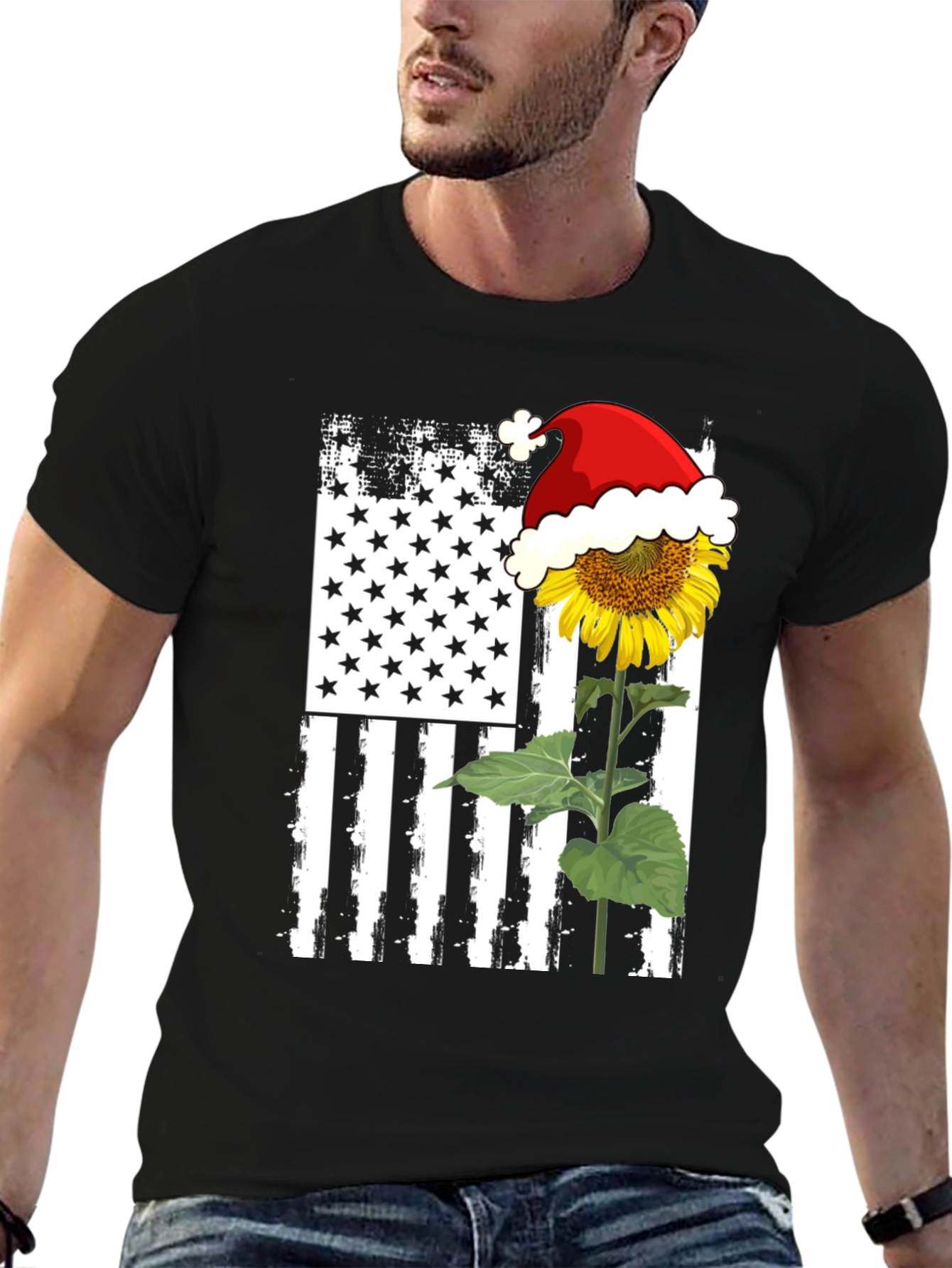 Sunflower American Flag Christmas T-Shirt