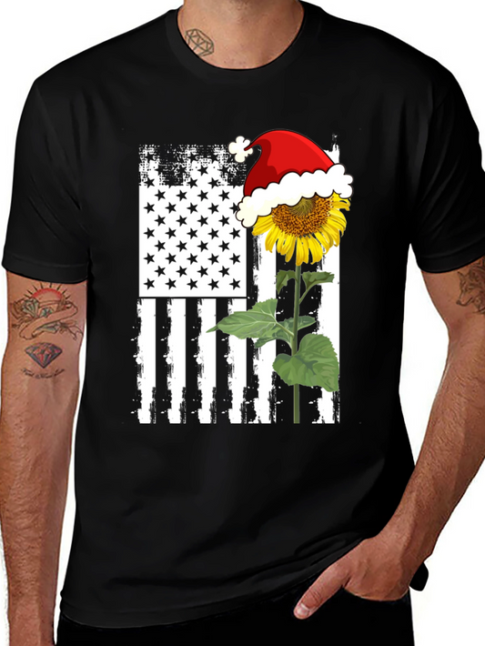 Sunflower American Flag Christmas T-Shirt