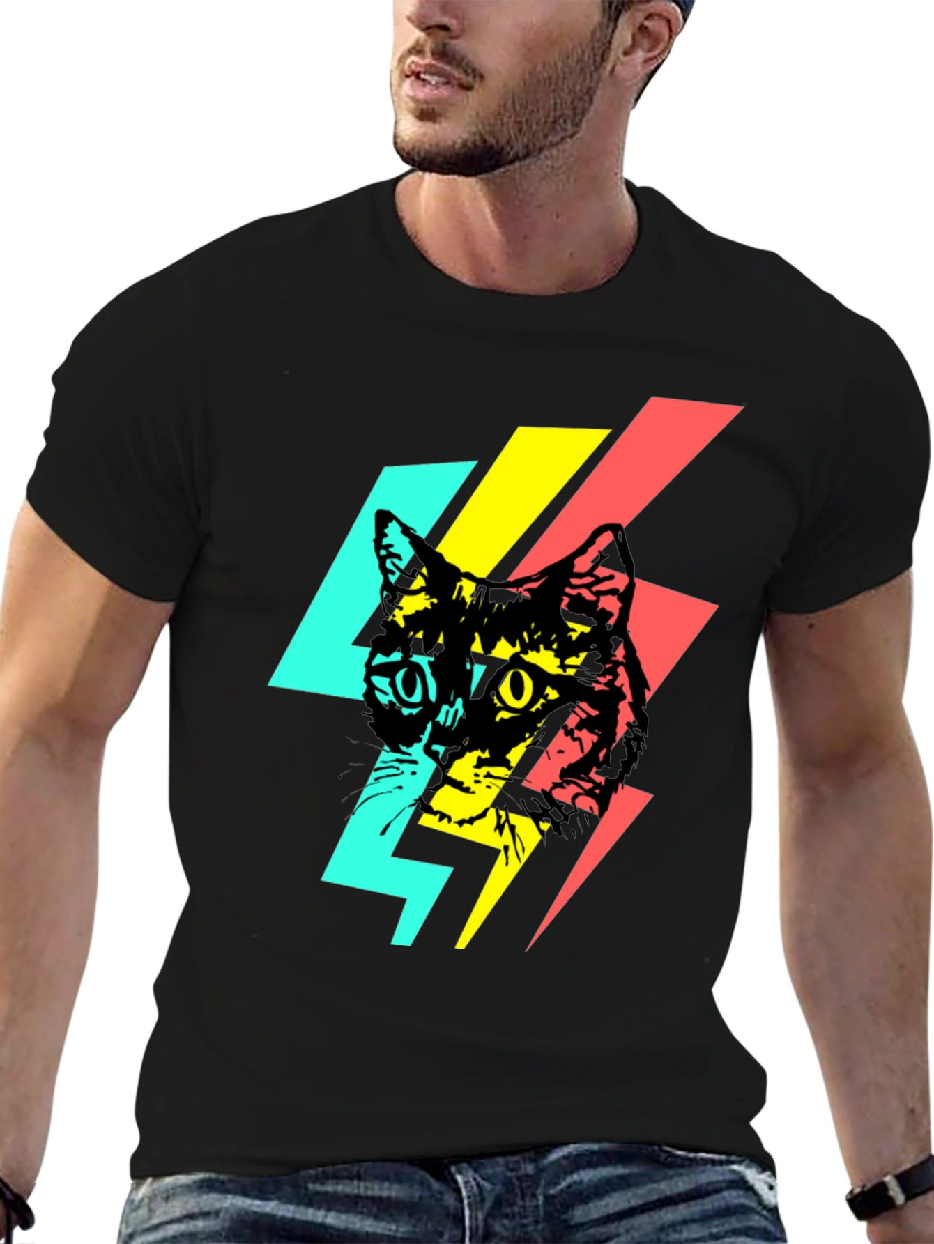 Cool Cat Lightning Bolt Graphic Tee - Black