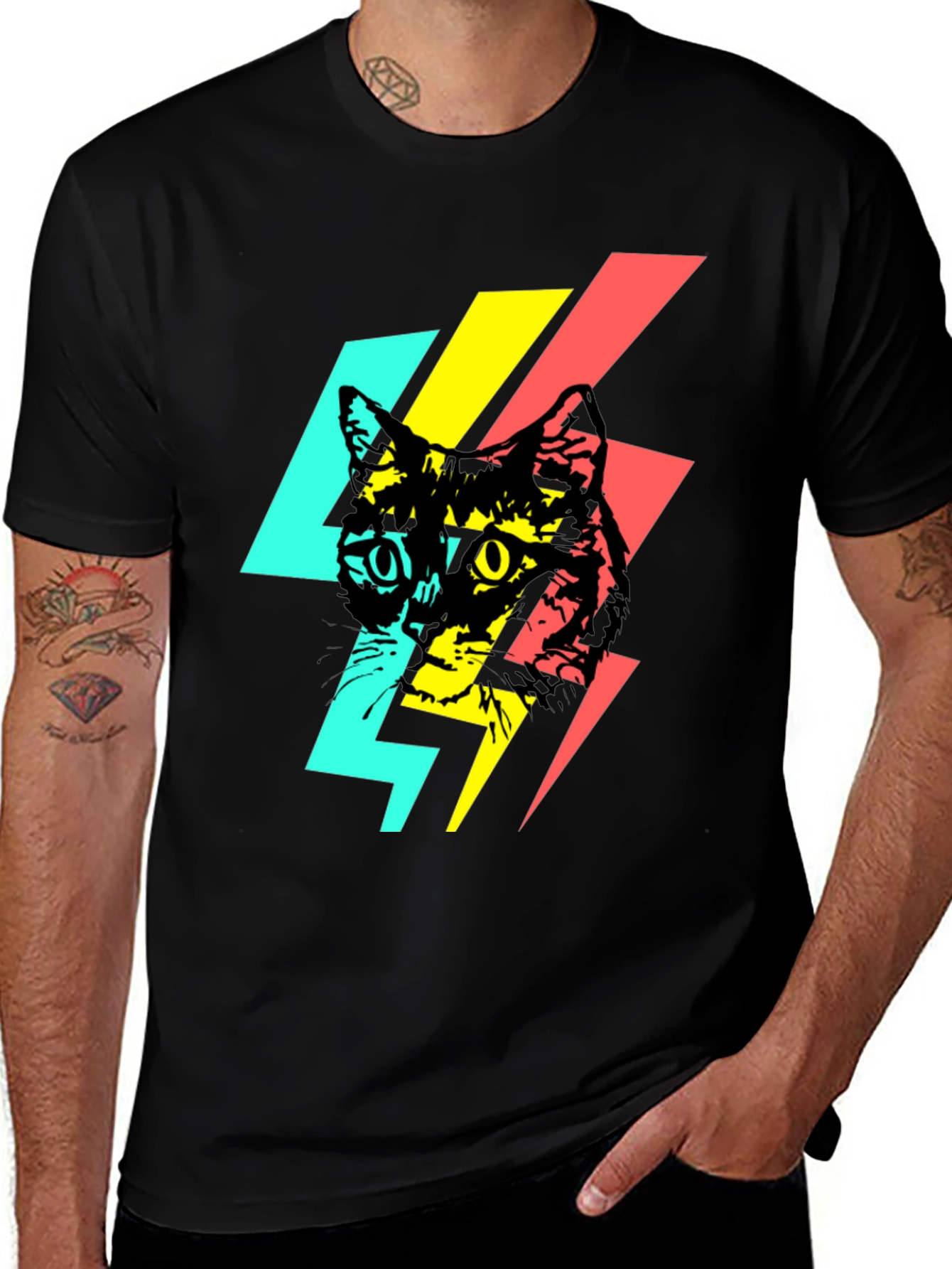 Cool Cat Lightning Bolt Graphic Tee - Black