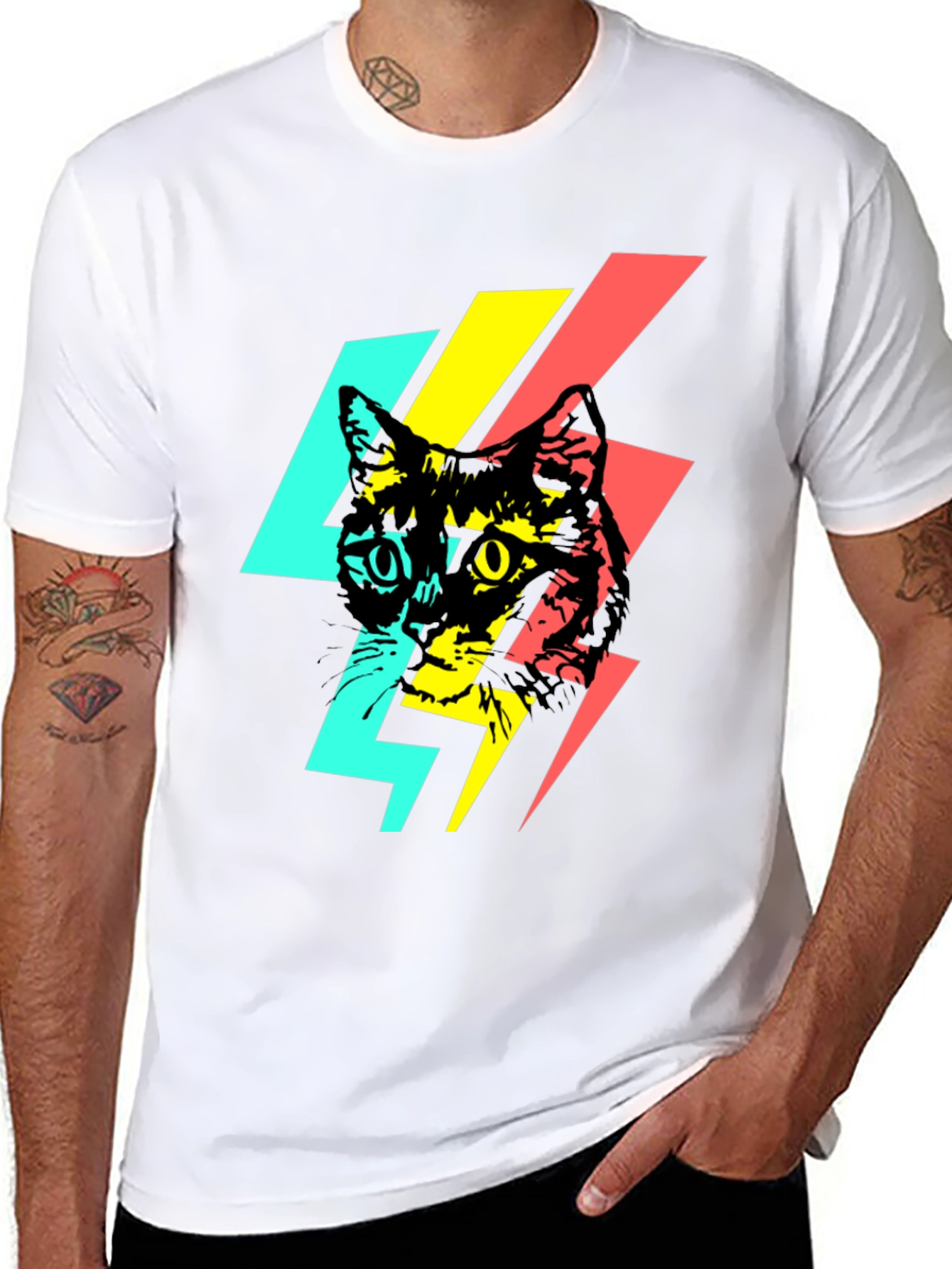 Cool Cat Lightning Bolt Graphic Tee - Black