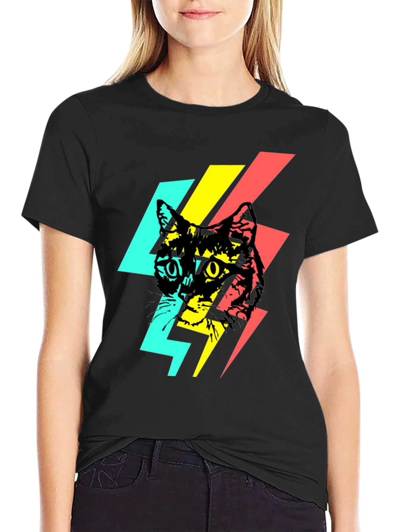 Cool Cat Lightning Bolt Graphic Tee - Black