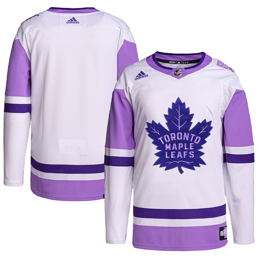 Men's Toronto Maple Leafs White/Purple Hockey Fights Cancer Primegreen Authentic Blank Practice Jerseys