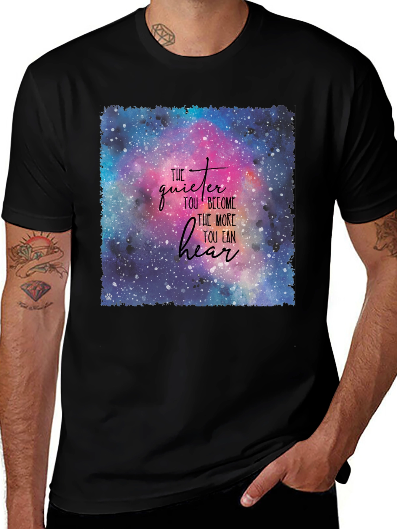 Cosmic Wisdom Tee: Quiet Hear Print T-Shirt