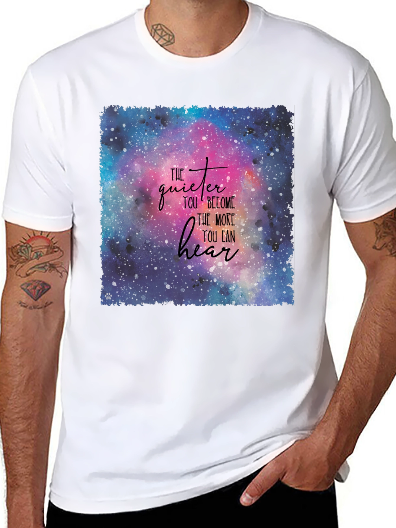 Cosmic Wisdom Tee: Quiet Hear Print T-Shirt