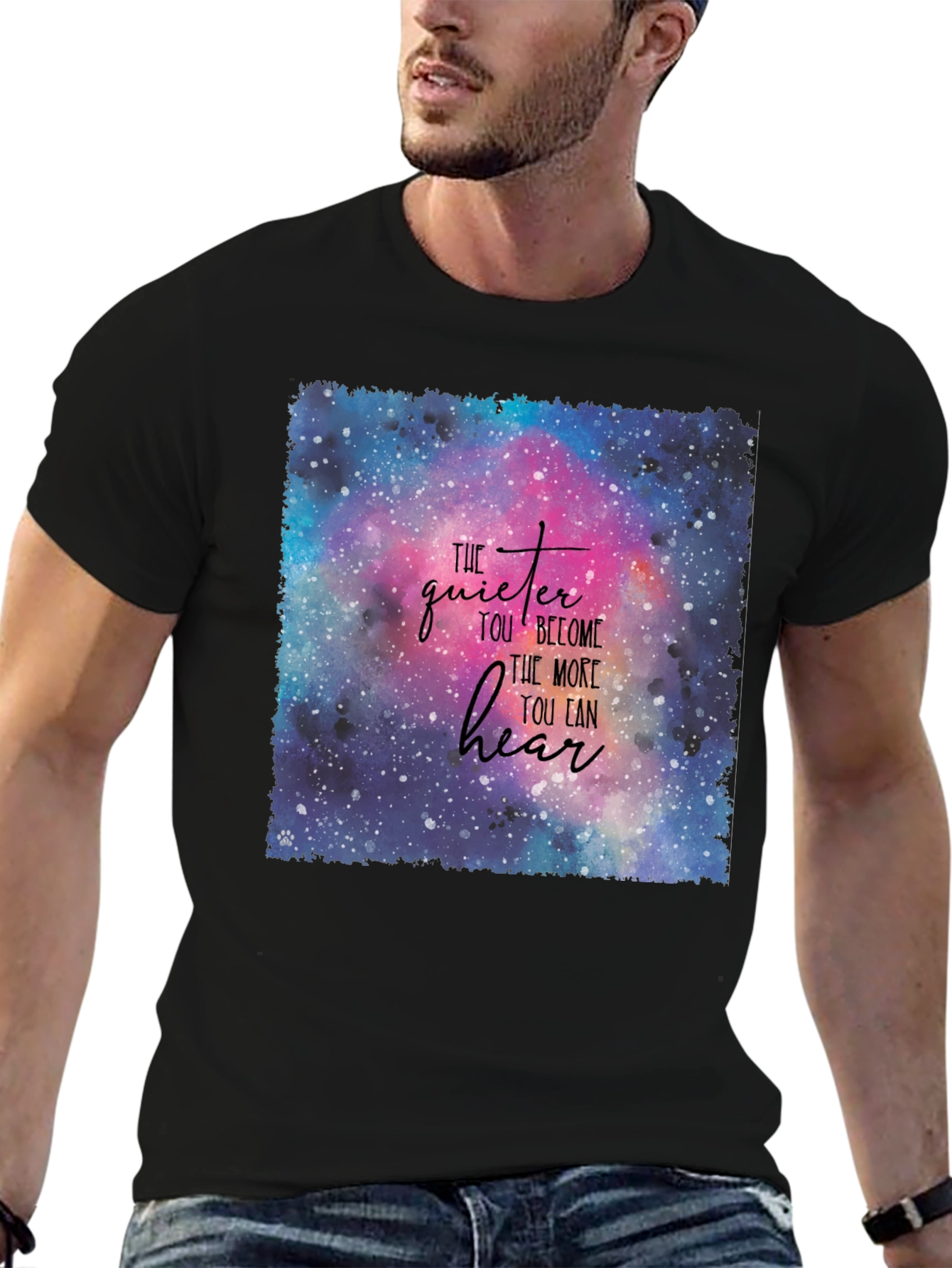 Cosmic Wisdom Tee: Quiet Hear Print T-Shirt