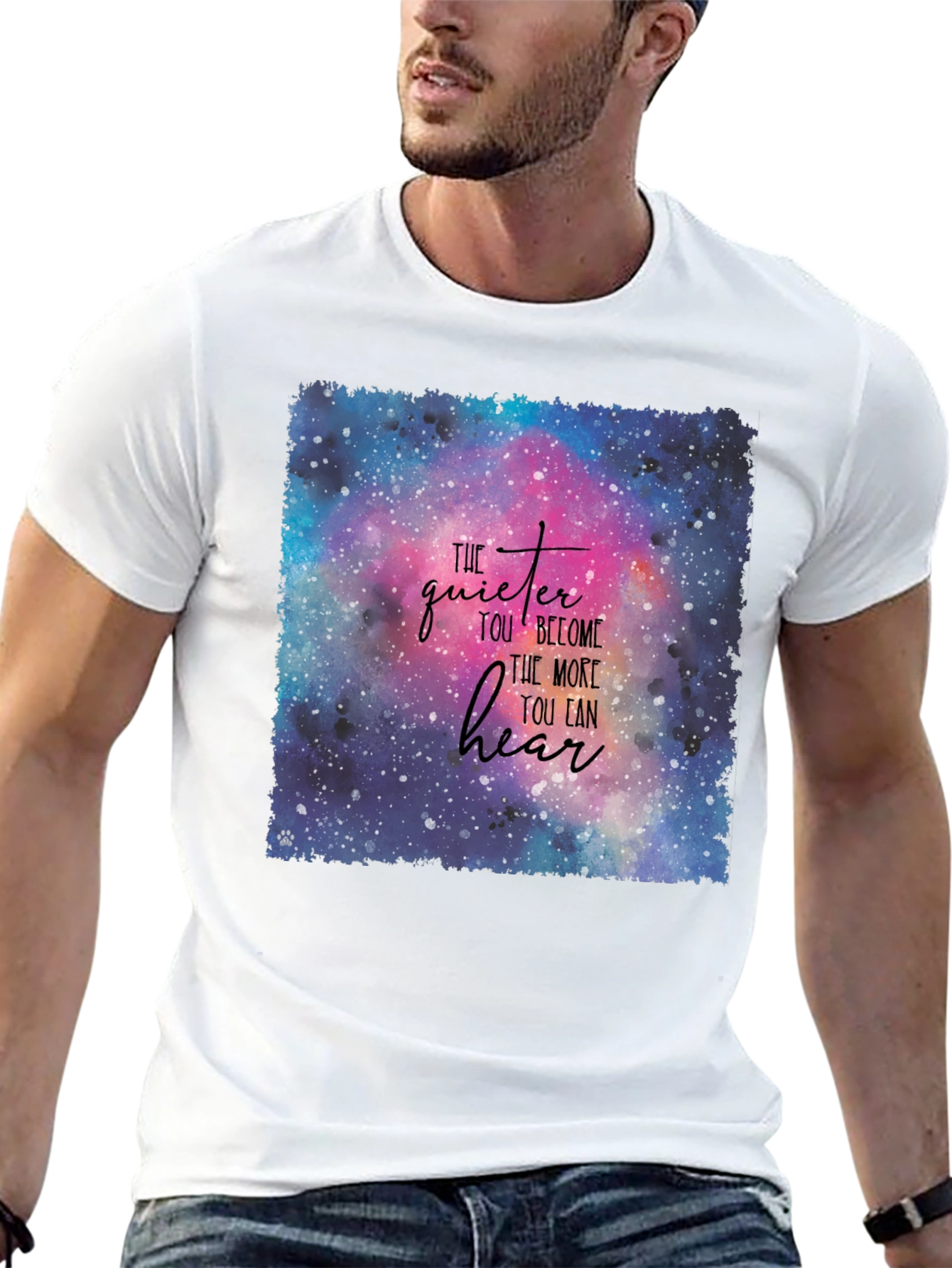 Cosmic Wisdom Tee: Quiet Hear Print T-Shirt