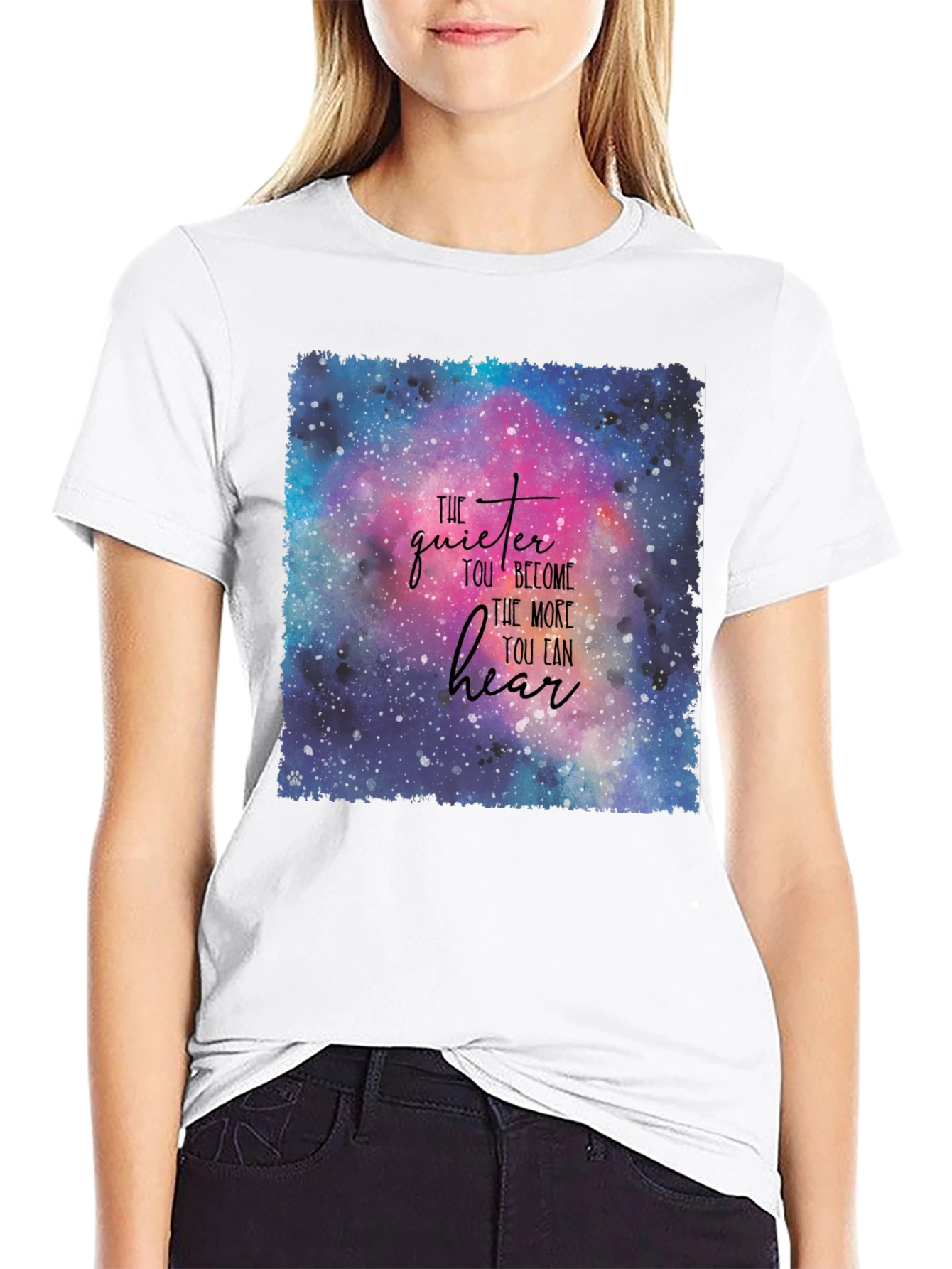 Cosmic Wisdom Tee: Quiet Hear Print T-Shirt
