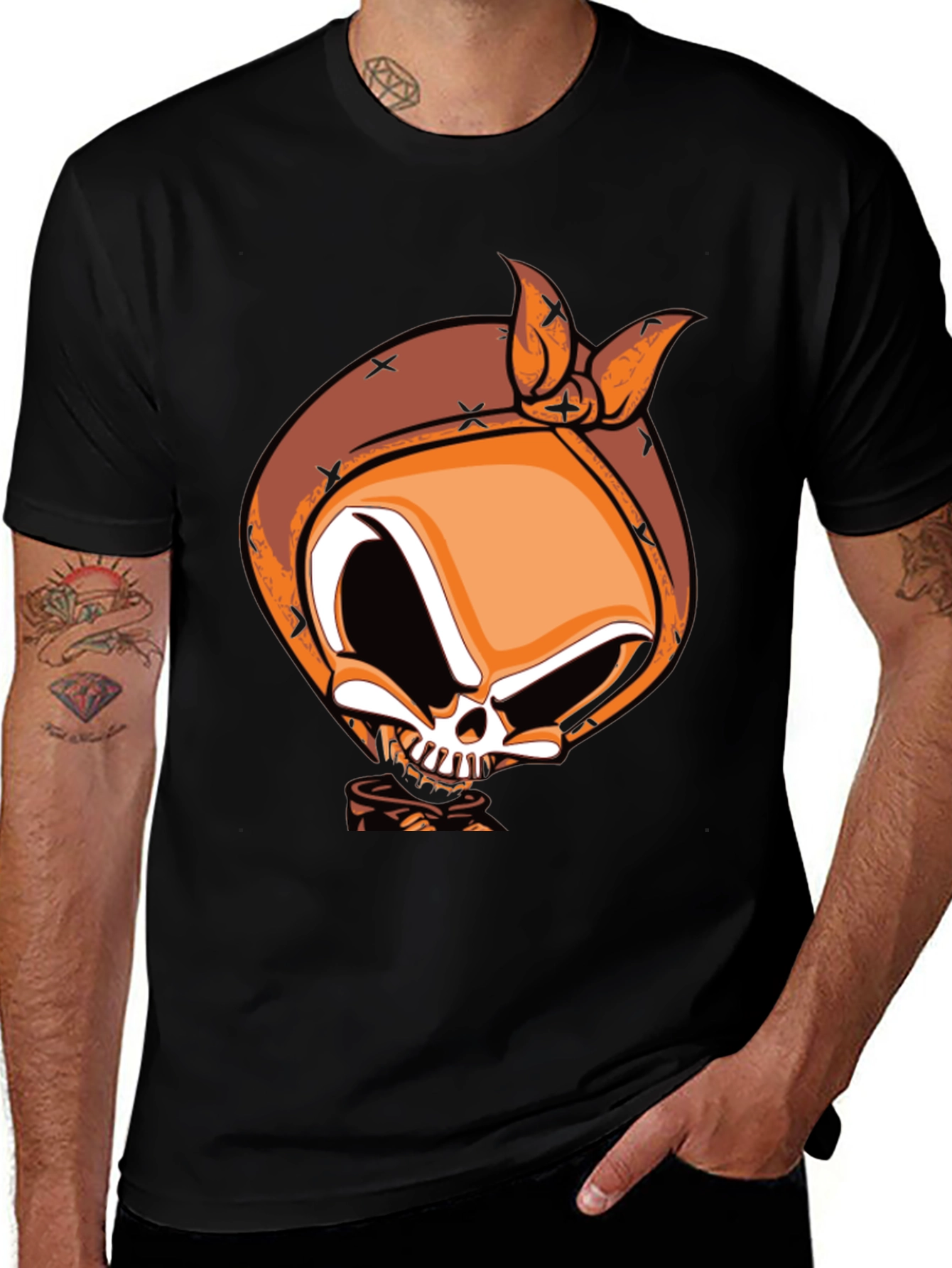 Skull Bandana Graphic Print Black T-Shirt