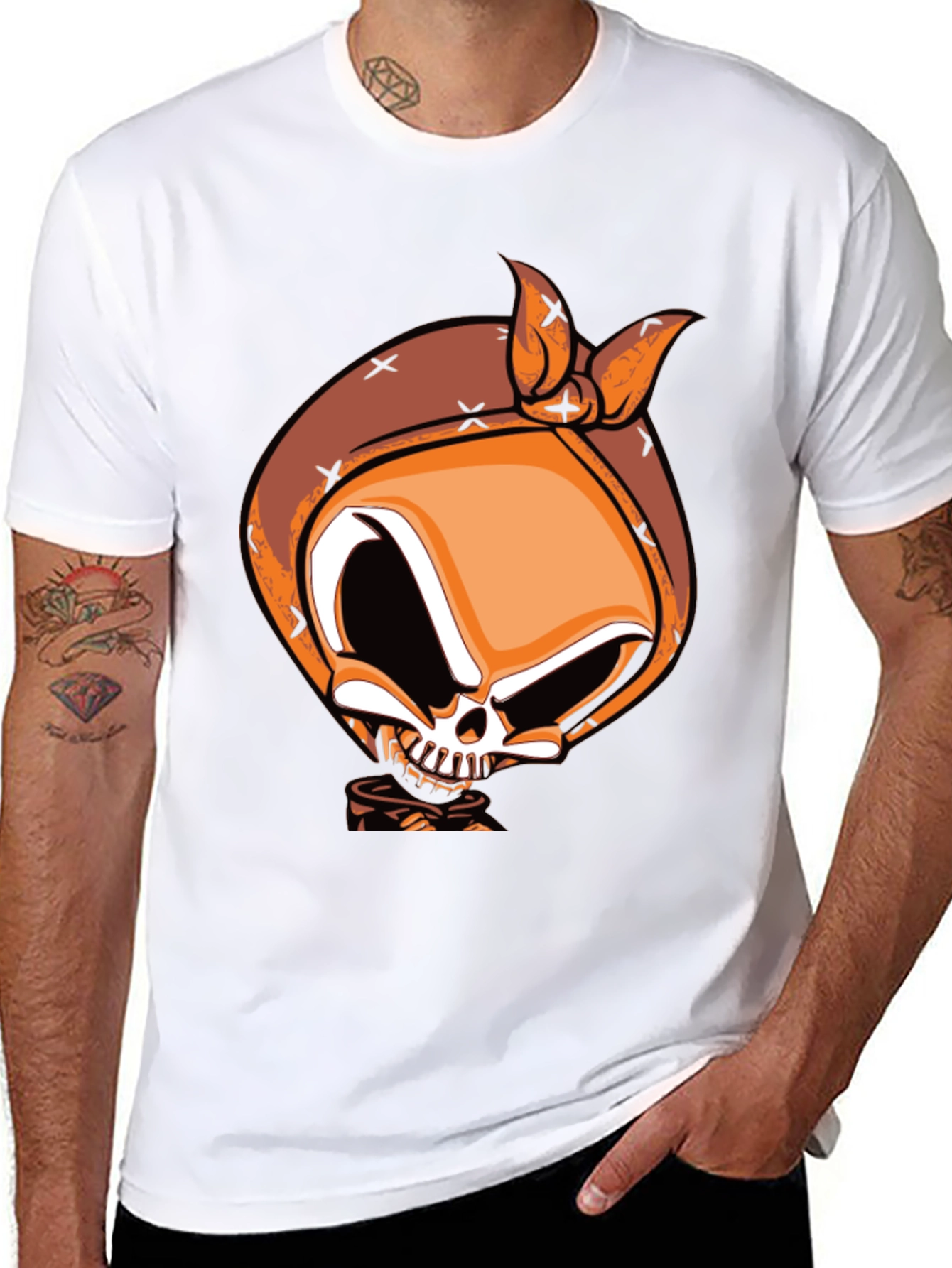 Skull Bandana Graphic Print Black T-Shirt
