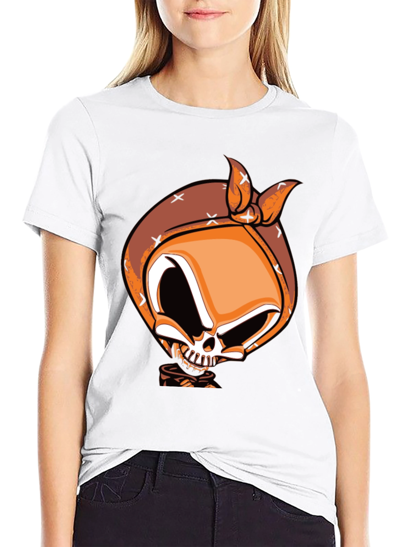 Skull Bandana Graphic Print Black T-Shirt