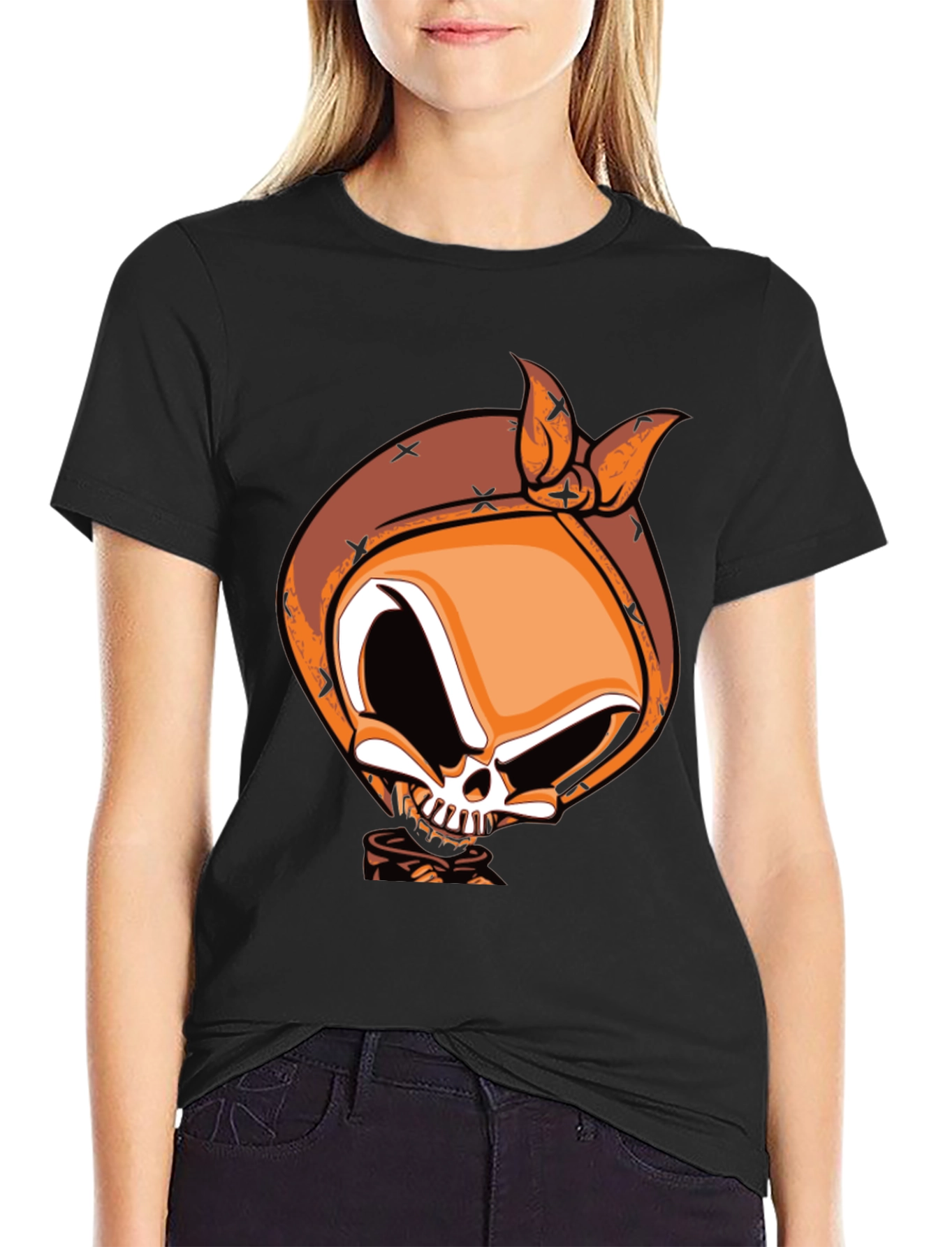 Skull Bandana Graphic Print Black T-Shirt