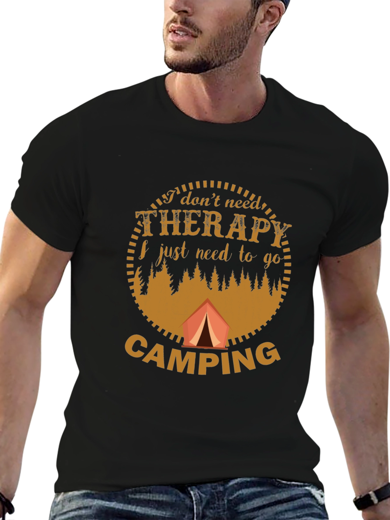 Camping Therapy Graphic T-Shirt - Black