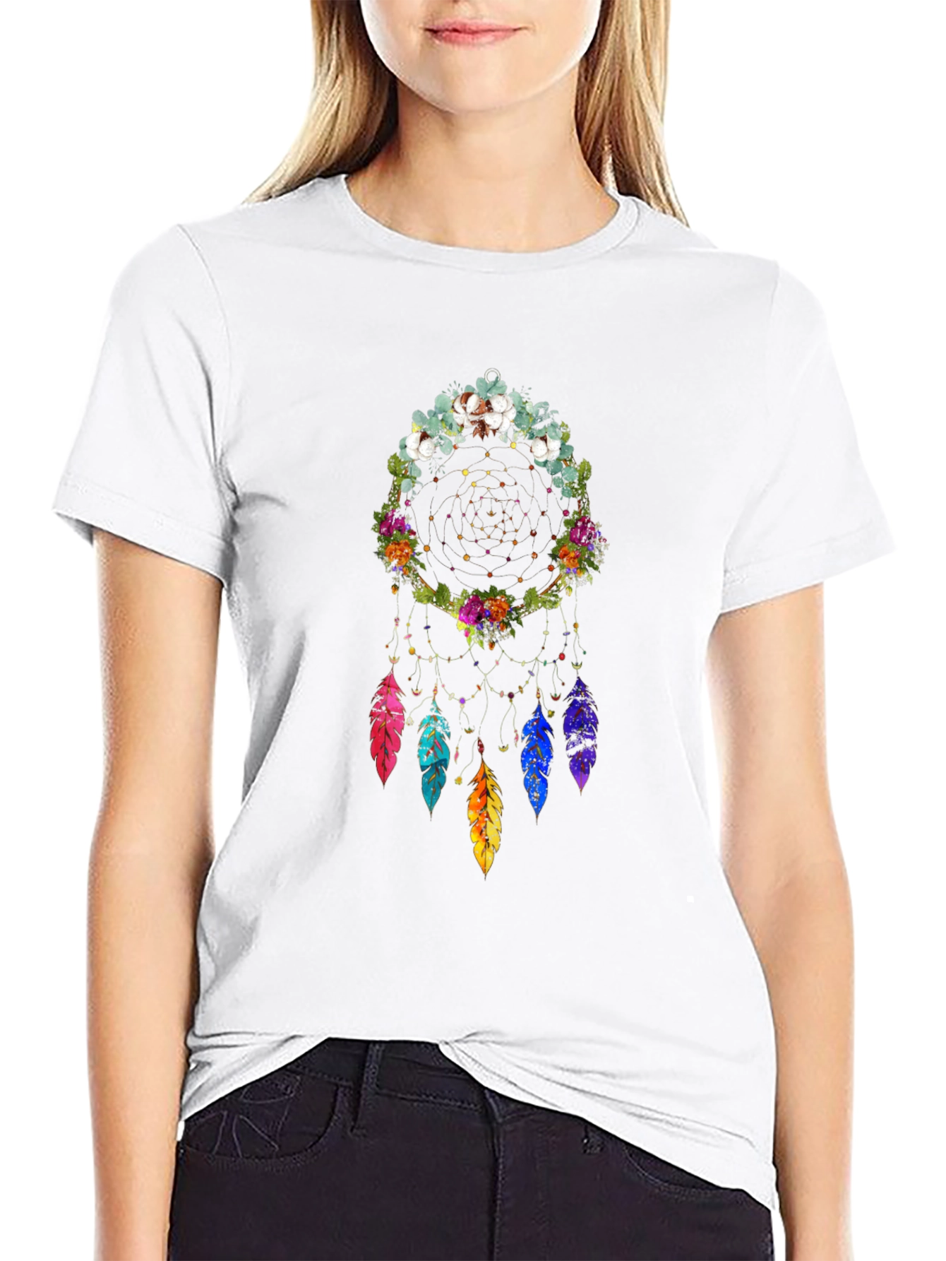 Floral Dream Catcher Graphic Tee - Black