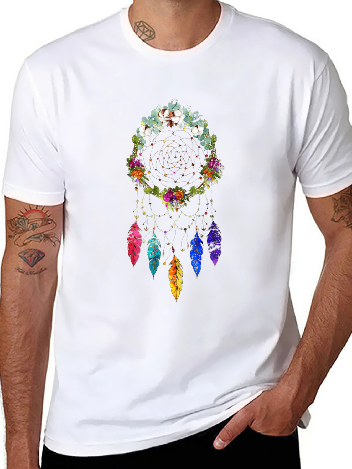Floral Dream Catcher Graphic Tee - Black