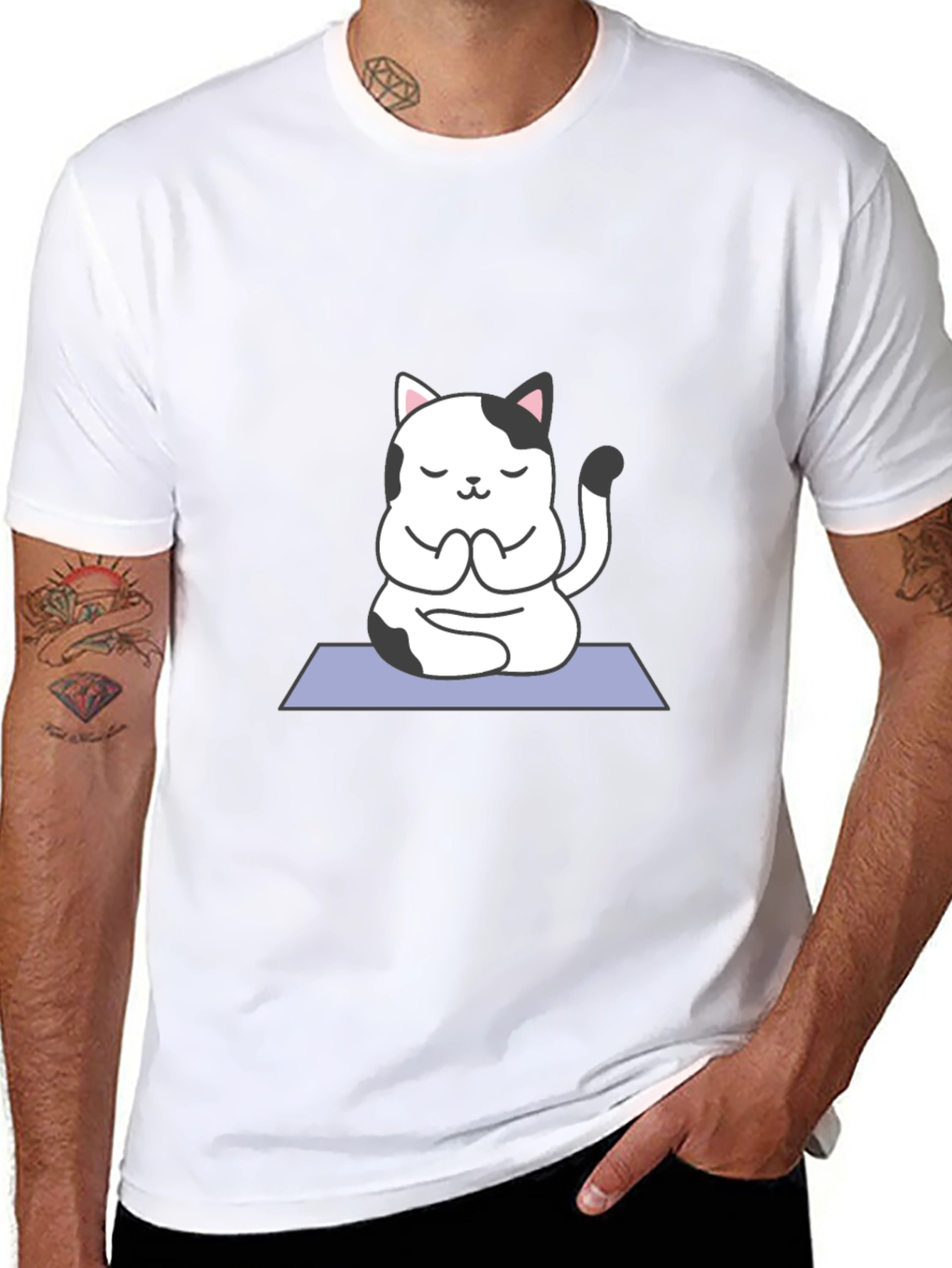 Yoga Cat Black T-Shirt - Meditating Kitten Tee