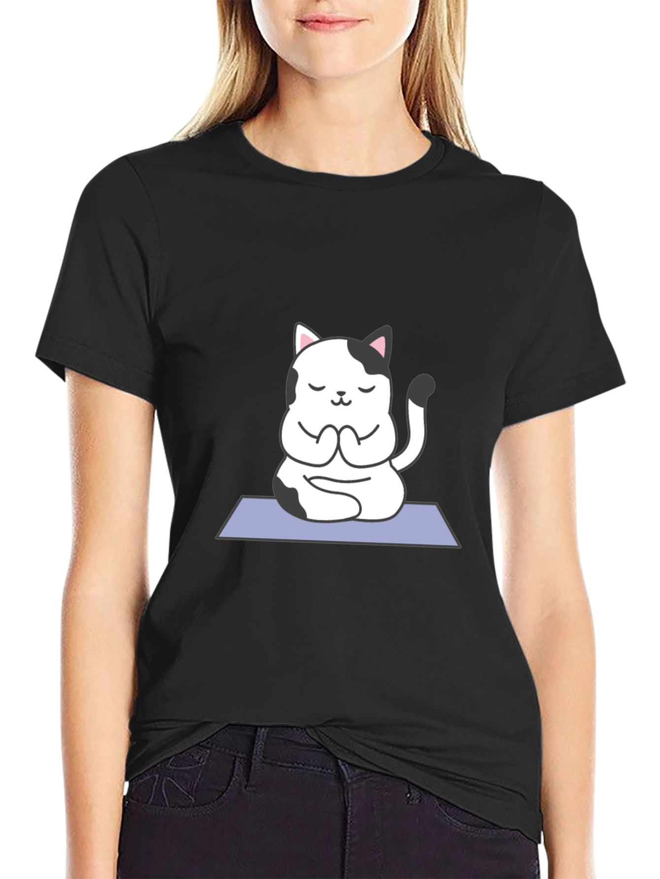 Yoga Cat Black T-Shirt - Meditating Kitten Tee