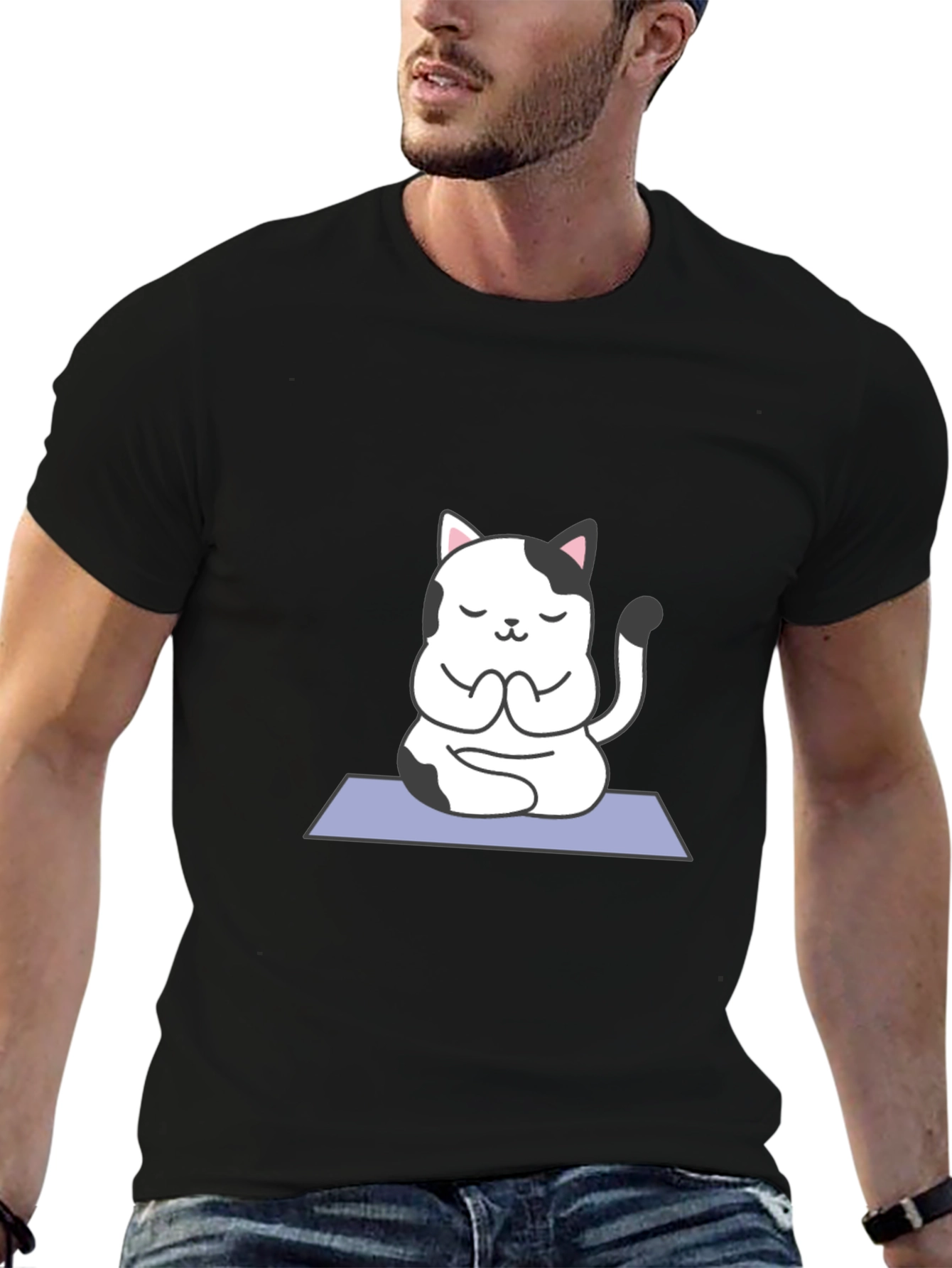 Yoga Cat Black T-Shirt - Meditating Kitten Tee