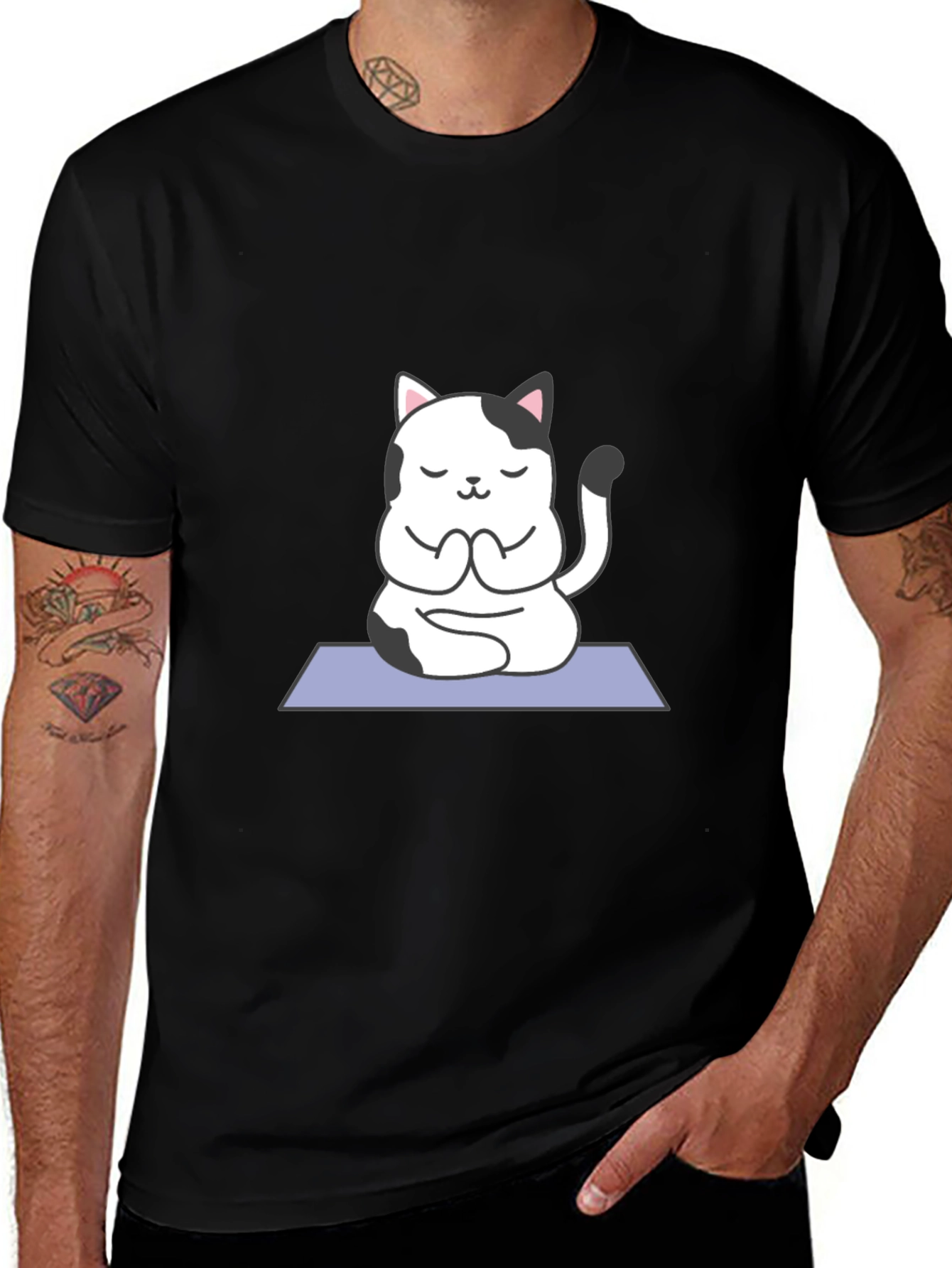 Yoga Cat Black T-Shirt - Meditating Kitten Tee