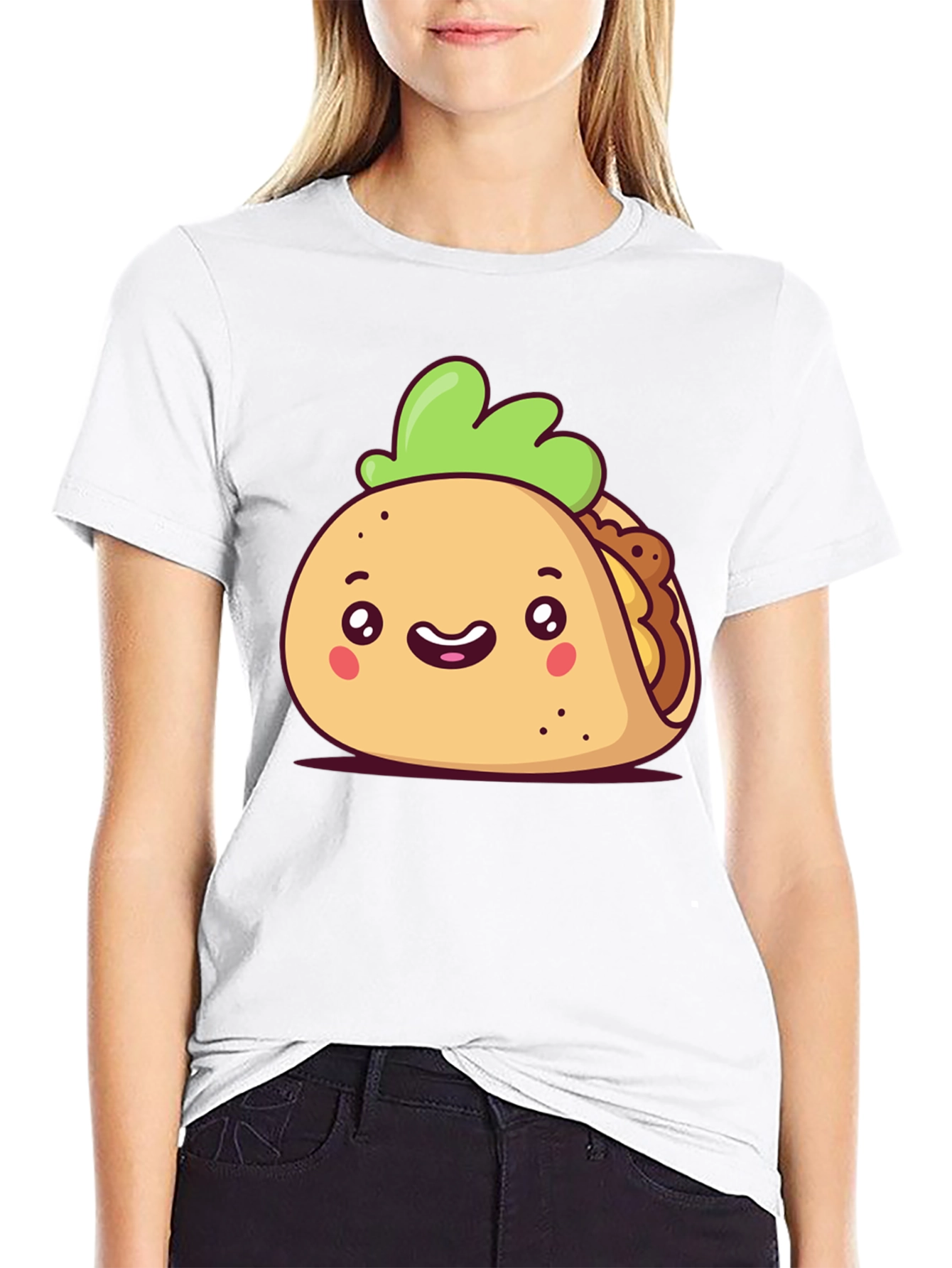 Cute Cartoon Taco Black T-Shirt