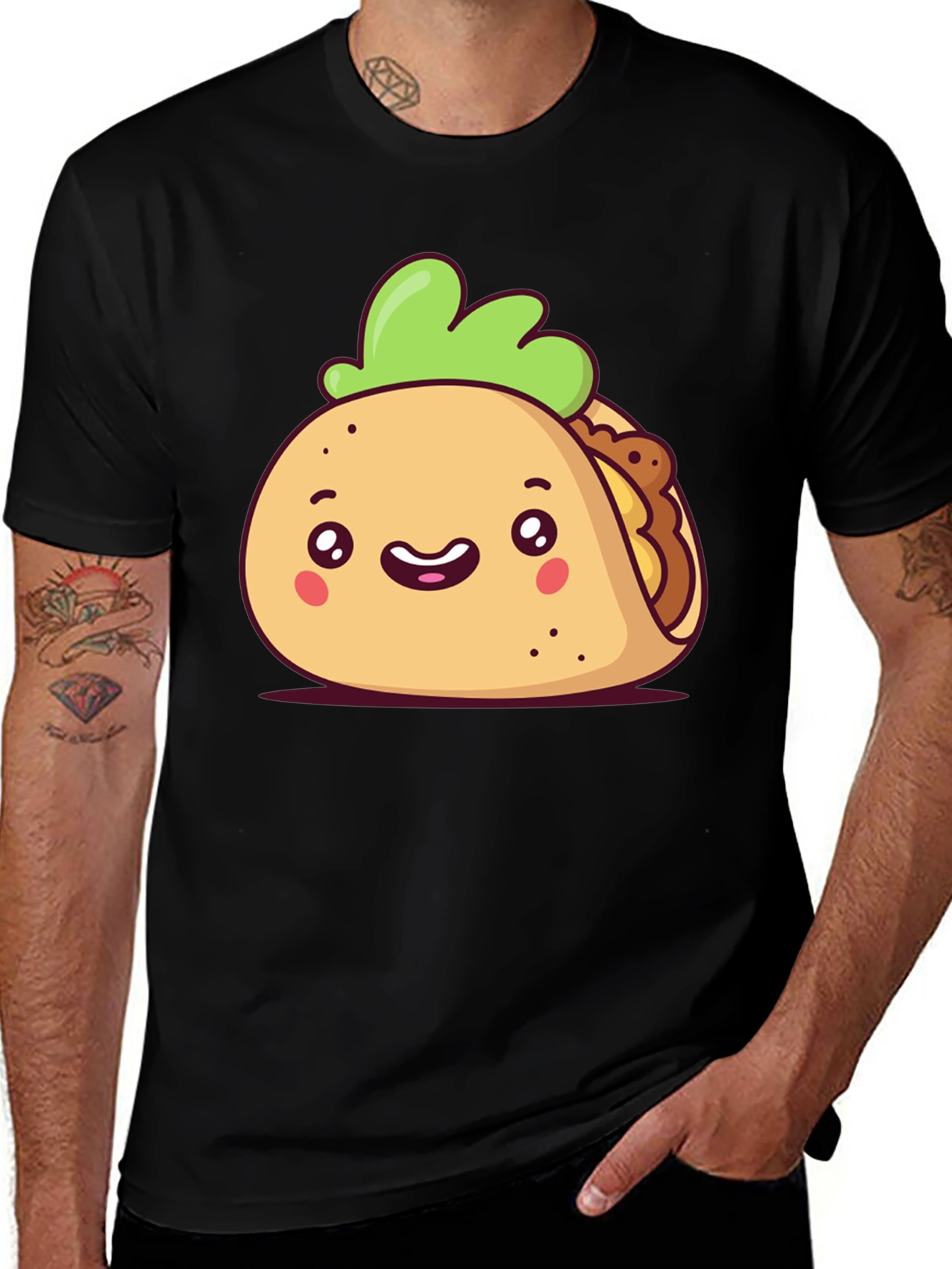 Cute Cartoon Taco Black T-Shirt