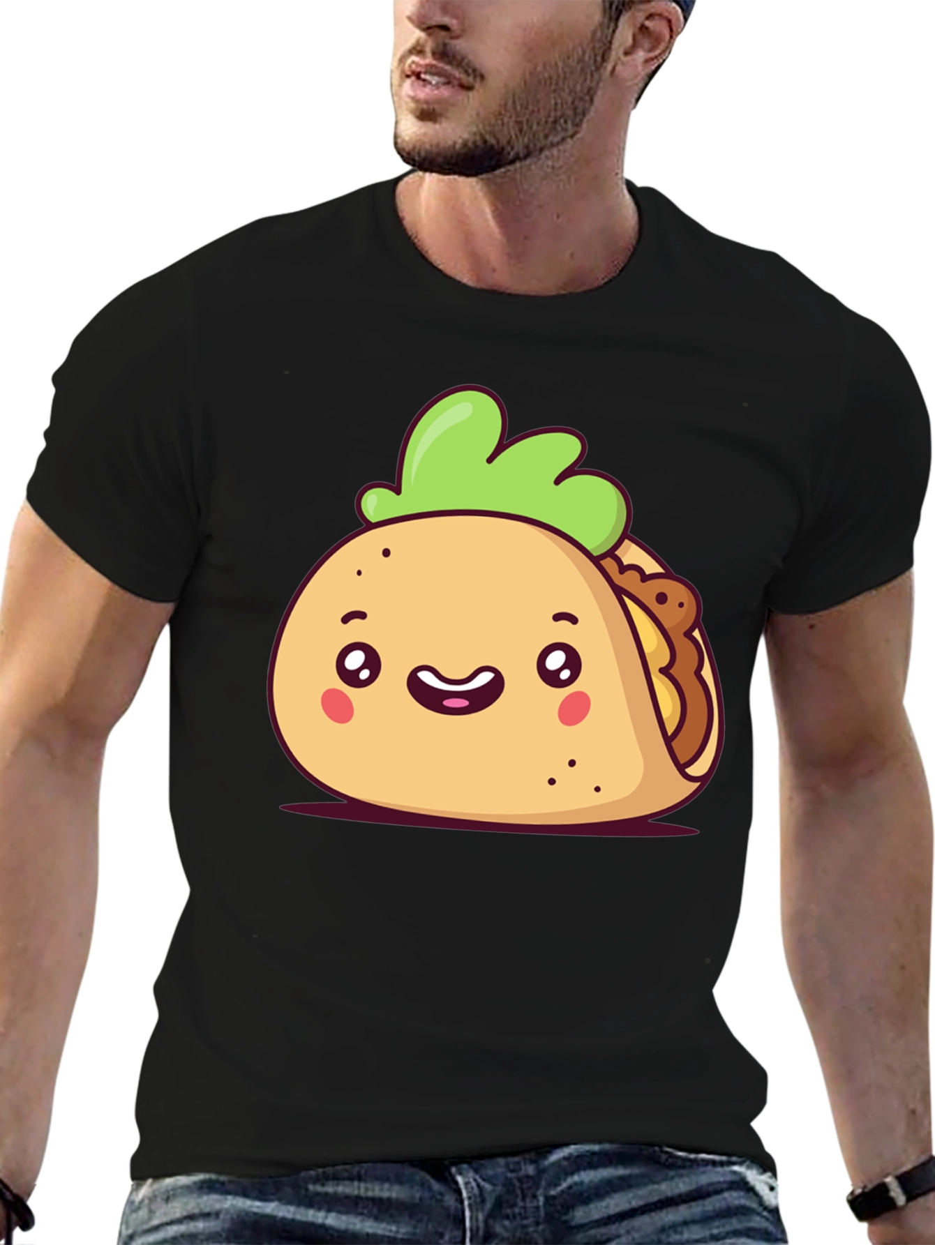 Cute Cartoon Taco Black T-Shirt