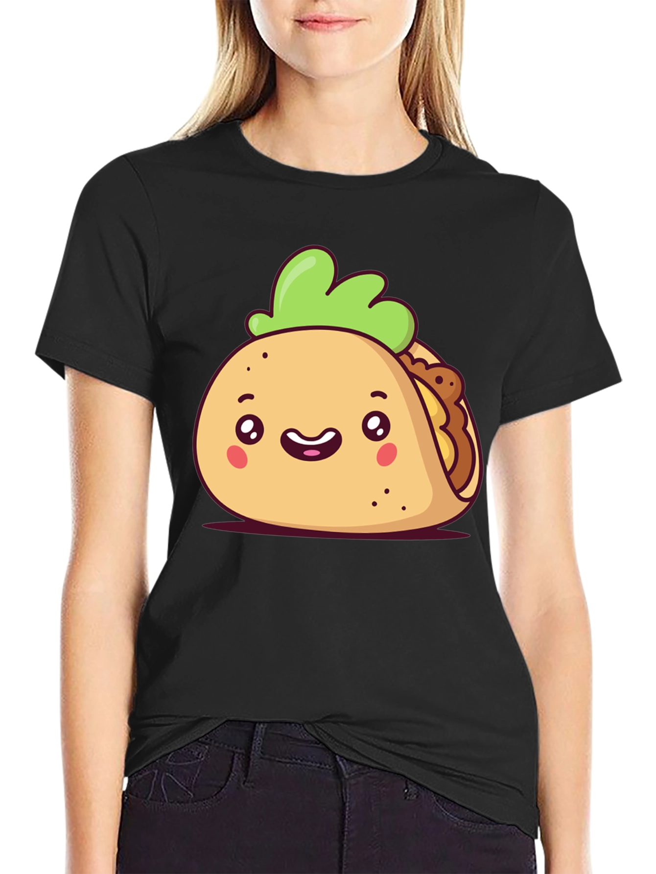Cute Cartoon Taco Black T-Shirt