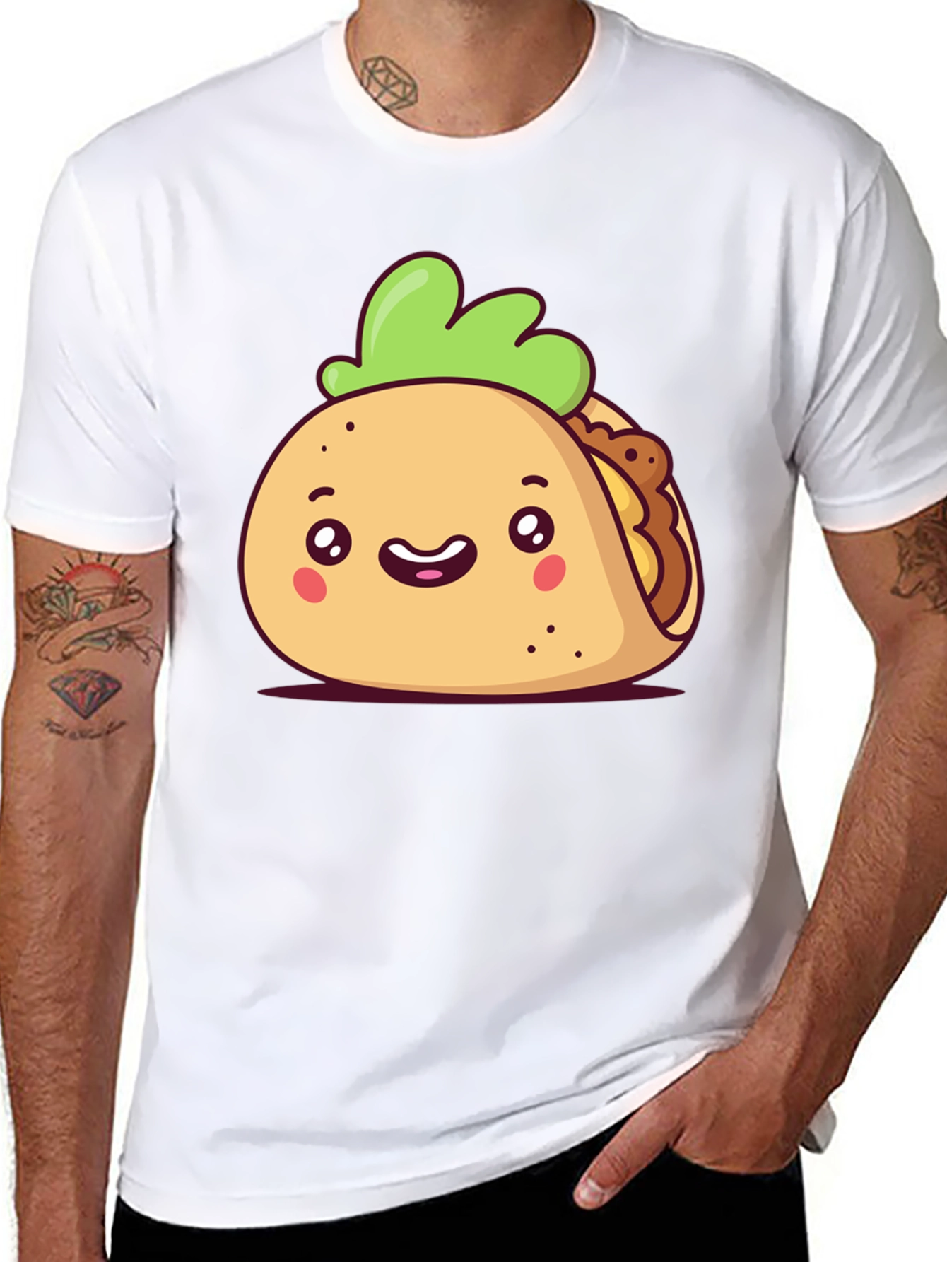 Cute Cartoon Taco Black T-Shirt