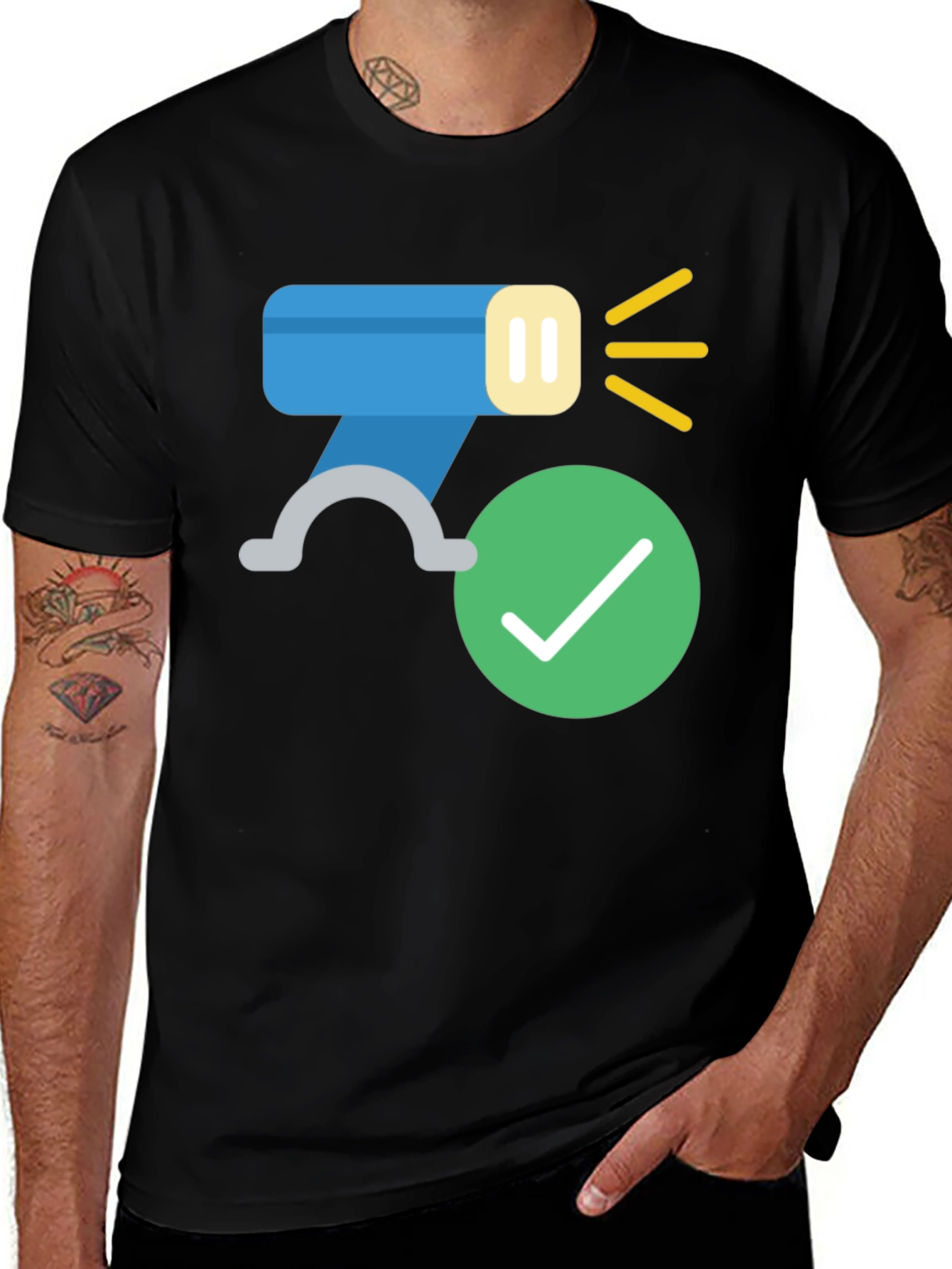 Modern Black T-Shirt with Flashlight Design