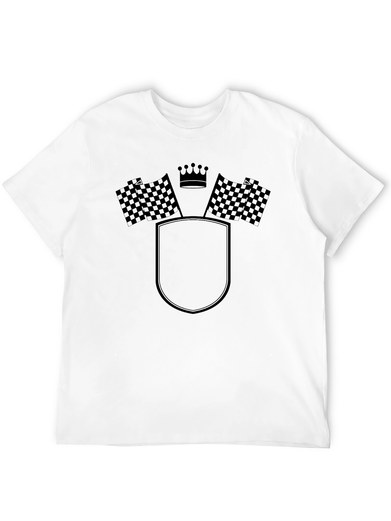 Checkered Flag Crown Shield Graphic T-Shirt - Black