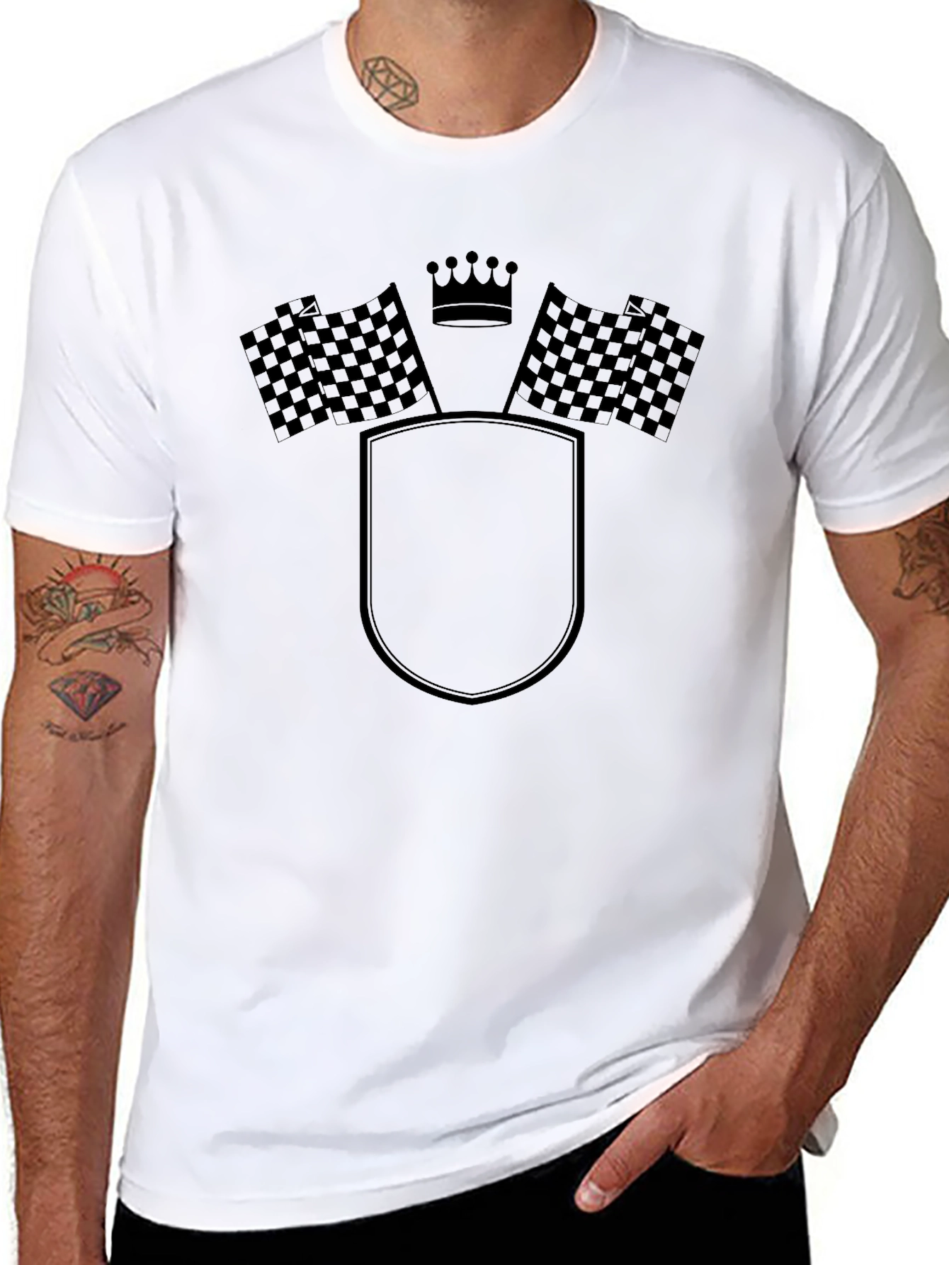 Checkered Flag Crown Shield Graphic T-Shirt - Black