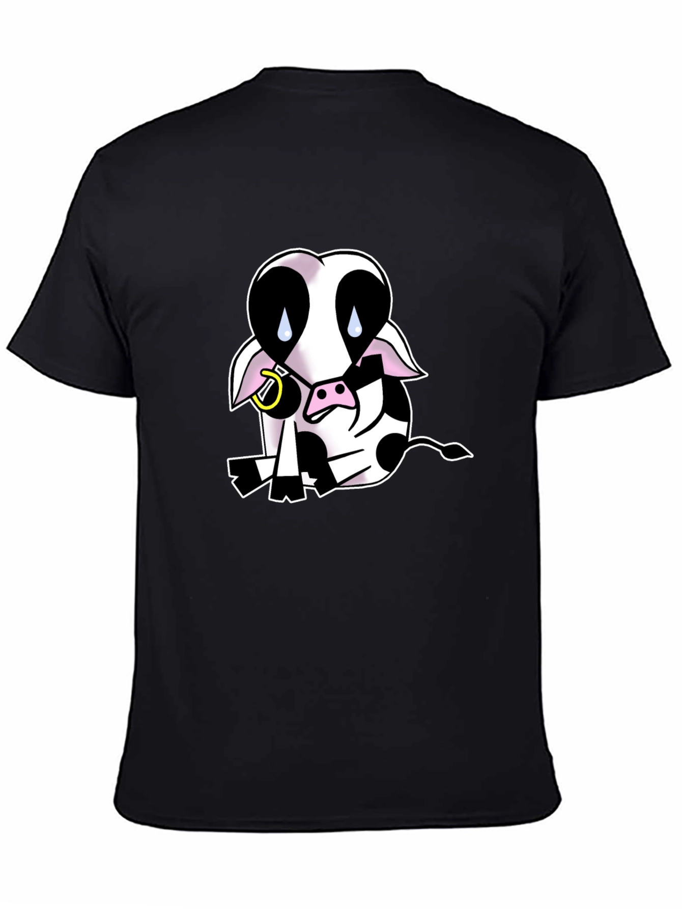 Black T-Shirt with Sad Cow Graphic