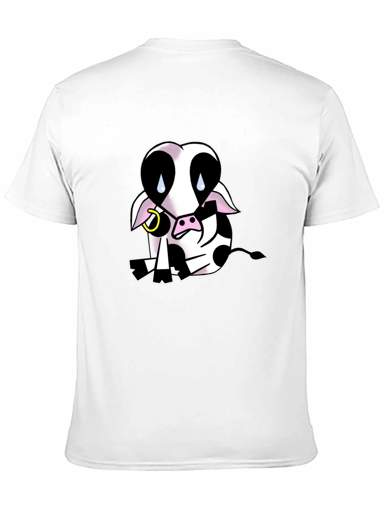 Black T-Shirt with Sad Cow Graphic